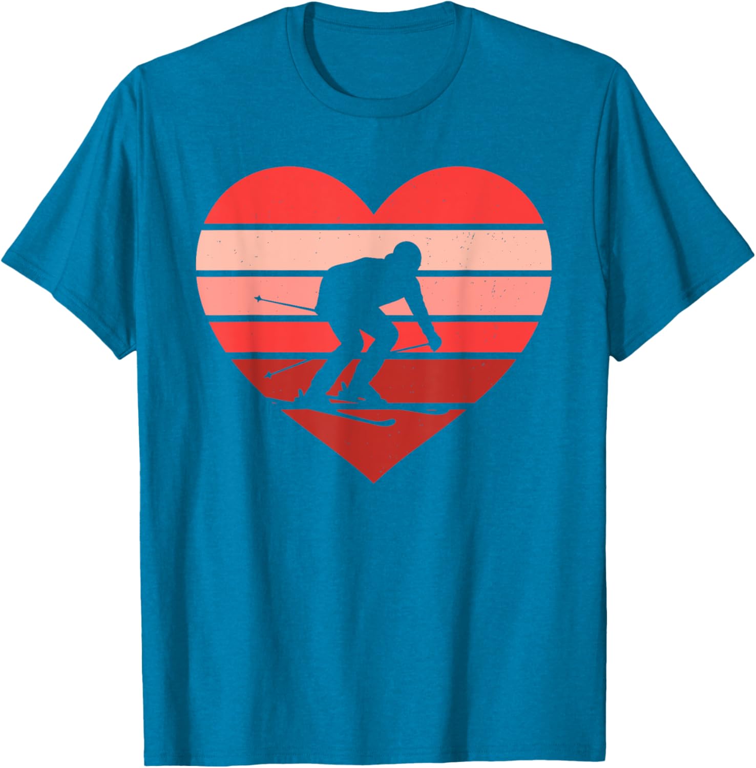 Retro Heart Skiing T-Shirt for Kids, Women, and Men - Vintage Valentine's Day Style - 5