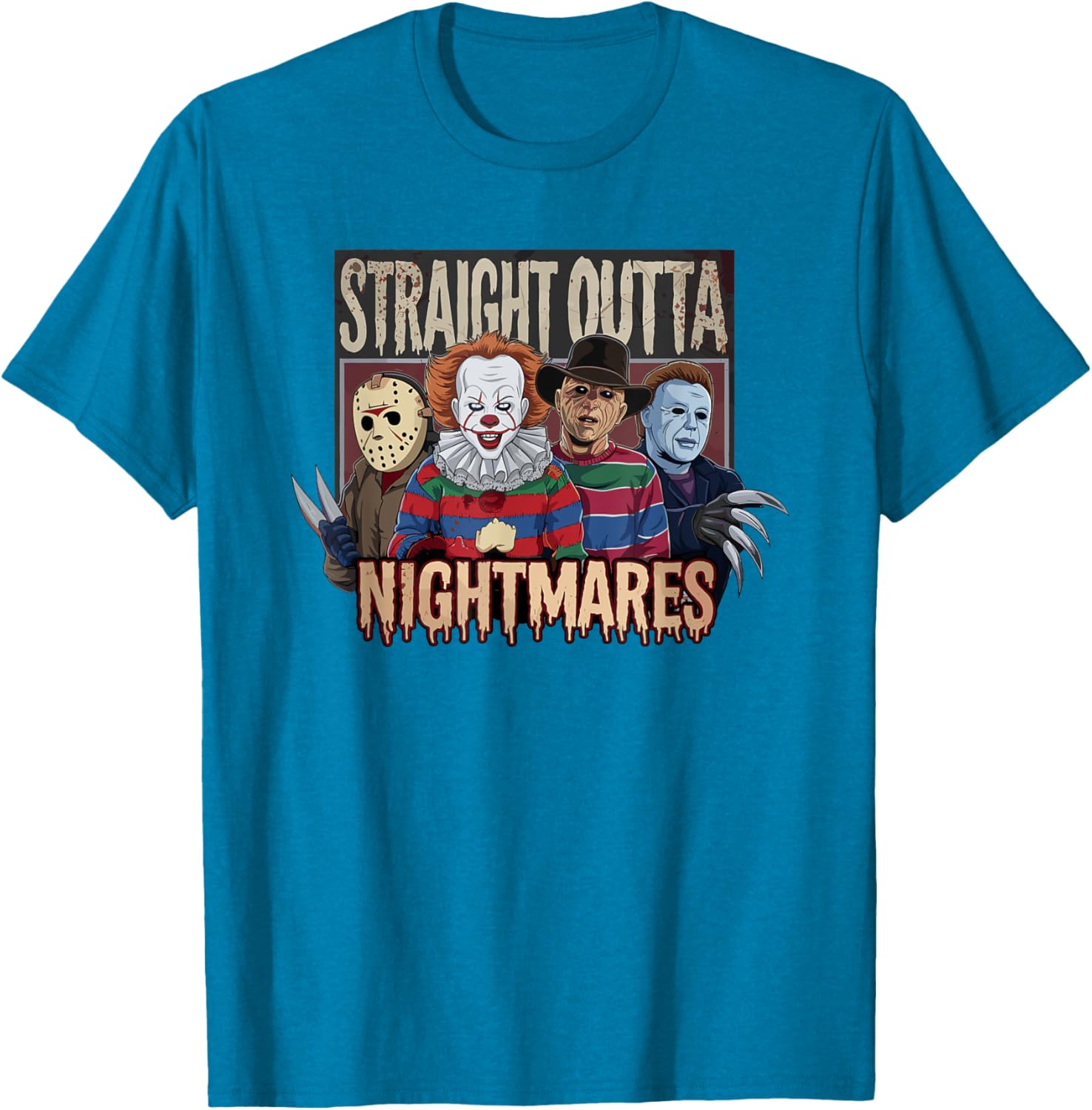 Vintage Horror Halloween Scary T-Shirt Straight Outta Nightmares Fun - 22