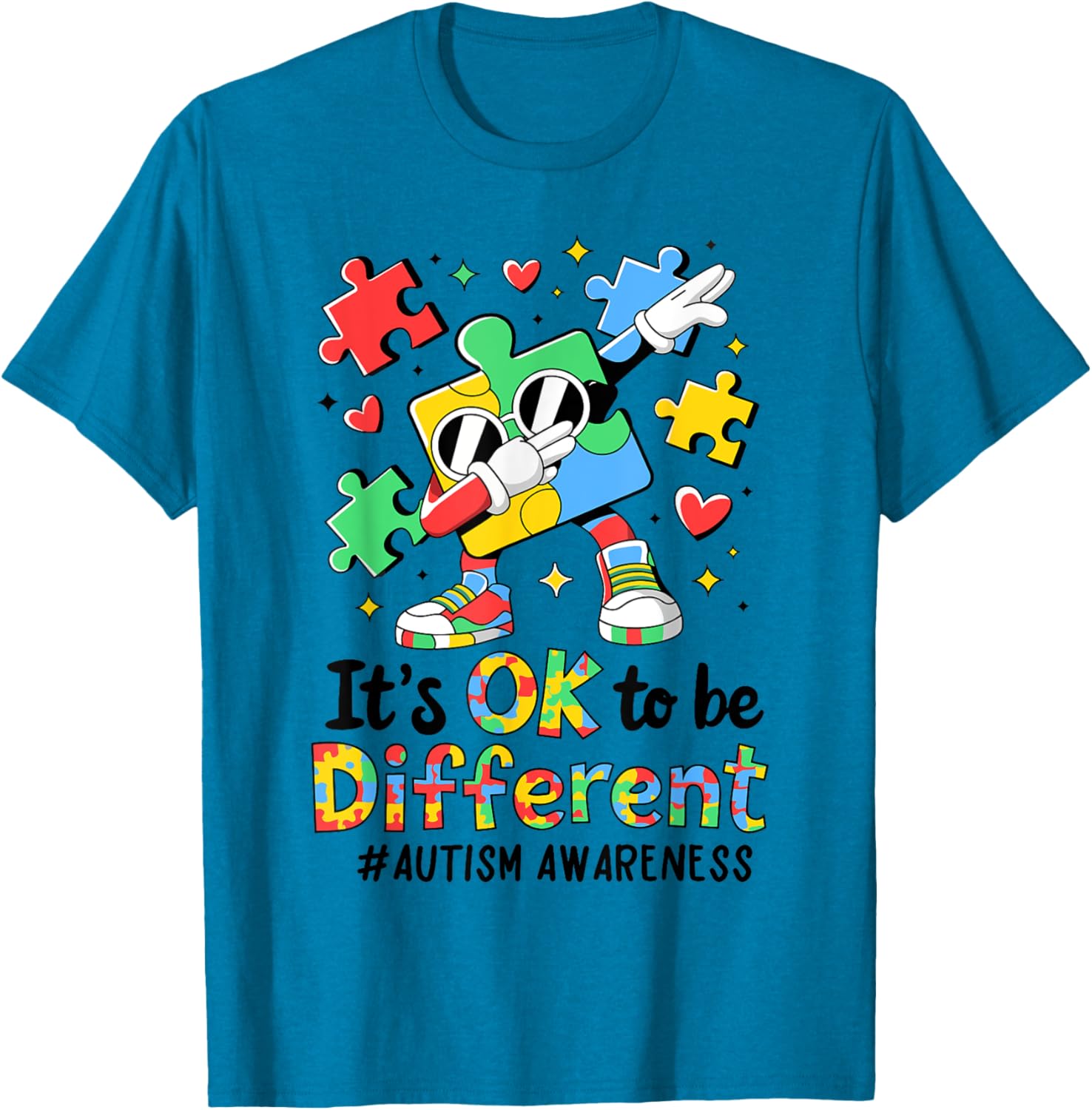 Autism Awareness Dabbing Puzzle Piece T-Shirt It's Okay To Be Different - 2