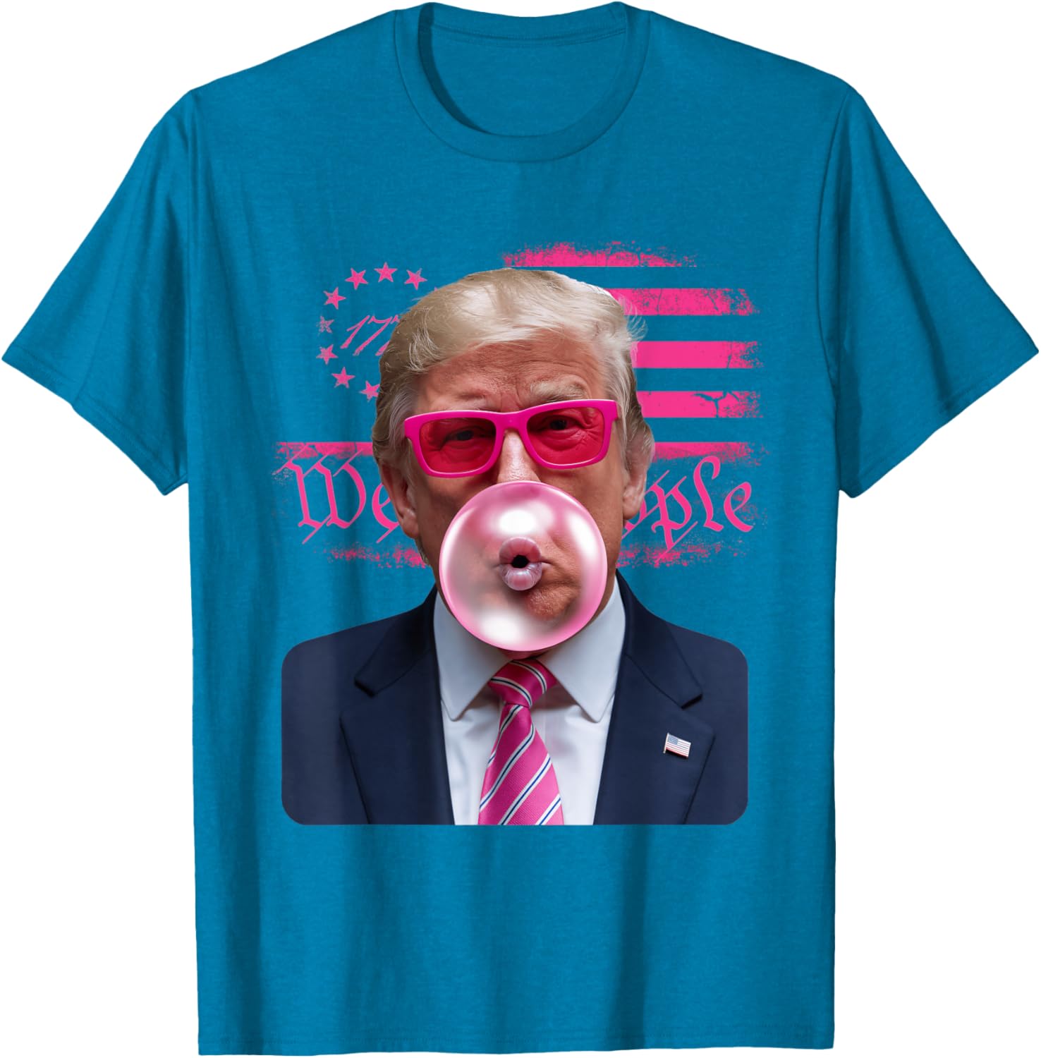 Trump Pink Glasses Bubble Gum 4th of July American Flag T-Shirt - 18