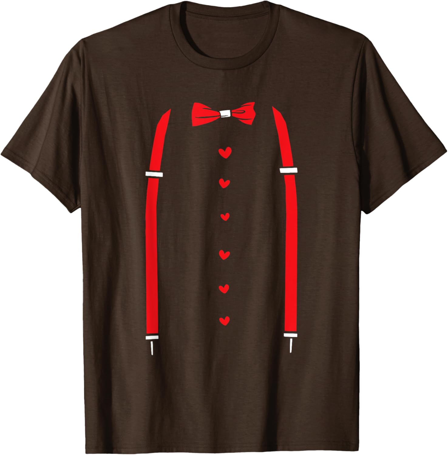 Valentine's Day Red Suspenders Bow Design T-Shirt for Men and Women - 2