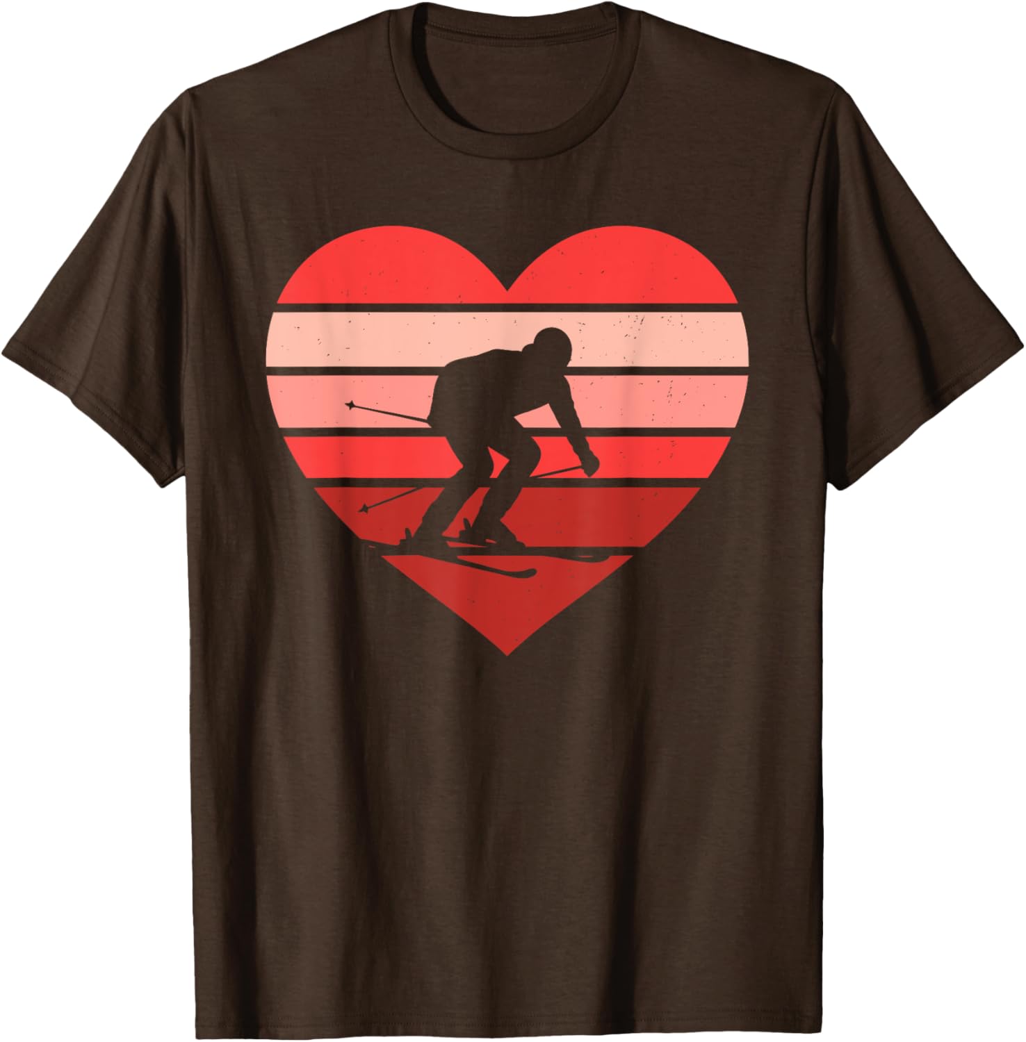 Retro Heart Skiing T-Shirt for Kids, Women, and Men - Vintage Valentine's Day Style - 10
