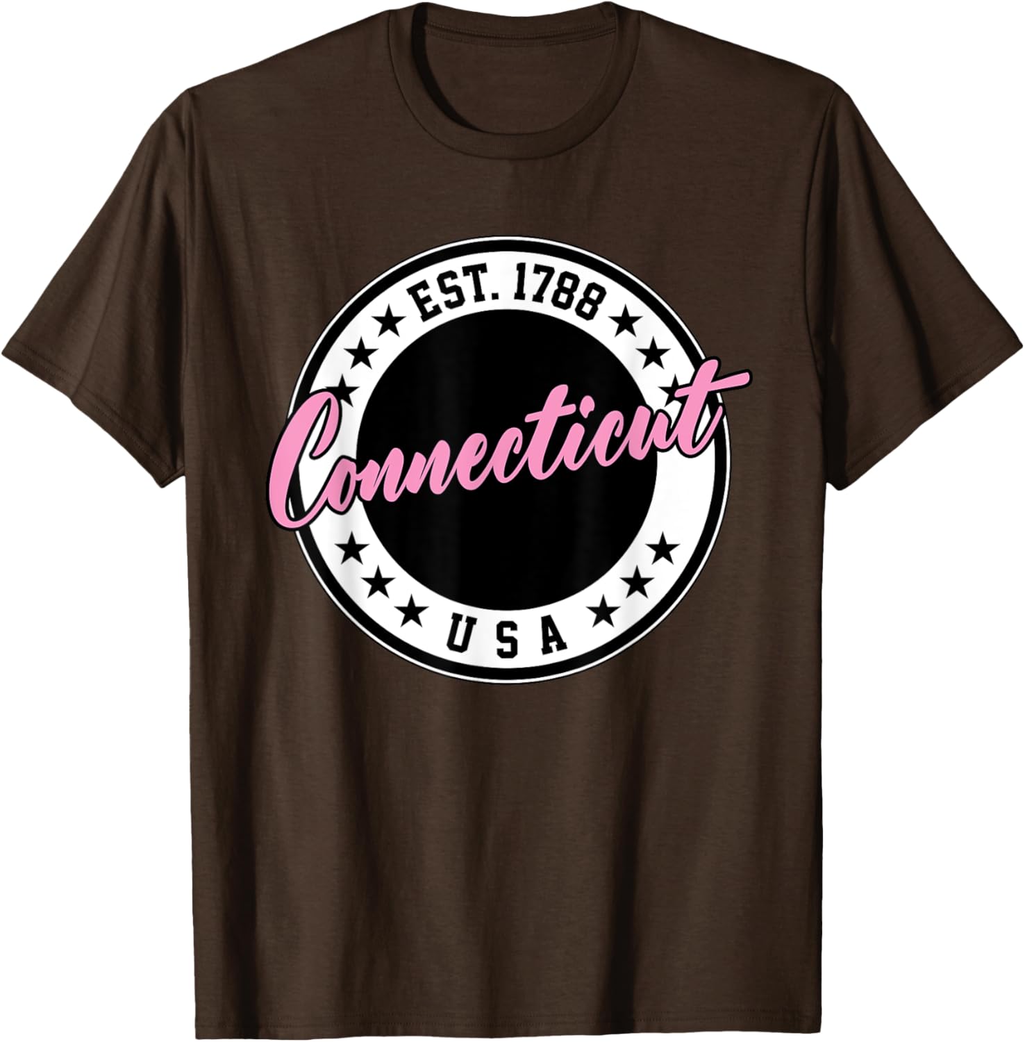 Connecticut Script Circle Pink Text T-Shirt for Casual Style and Comfort - 26