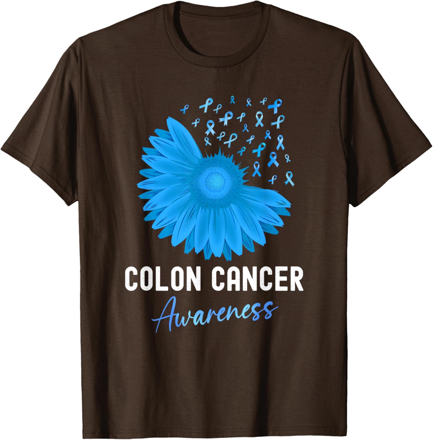 Colorectal Cancer Awareness Blue Ribbon Sunflower T-Shirt for Support - 4