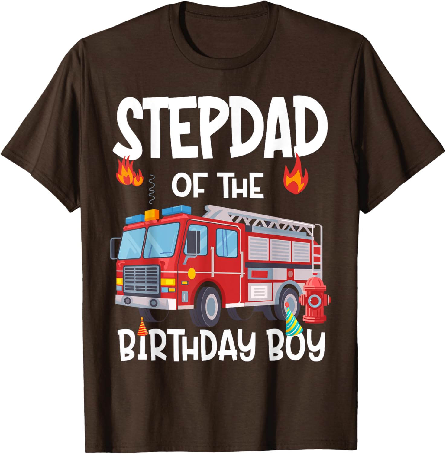 Stepdad of the Birthday Boy Fire Truck T-Shirt for Firefighter Dads - 9