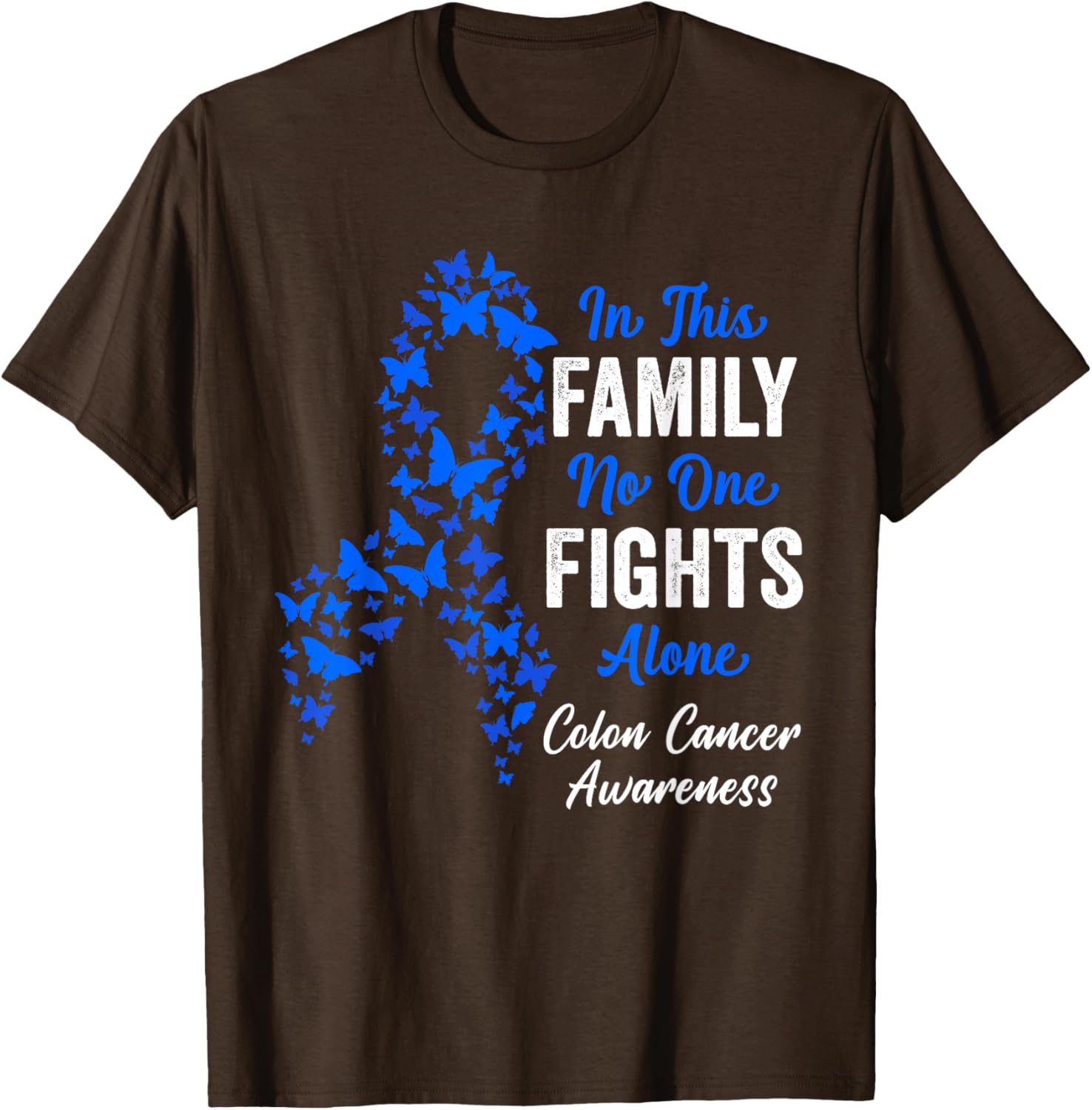 CRC Colon Cancer Awareness Blue Butterflies Family Support T-Shirt - 6