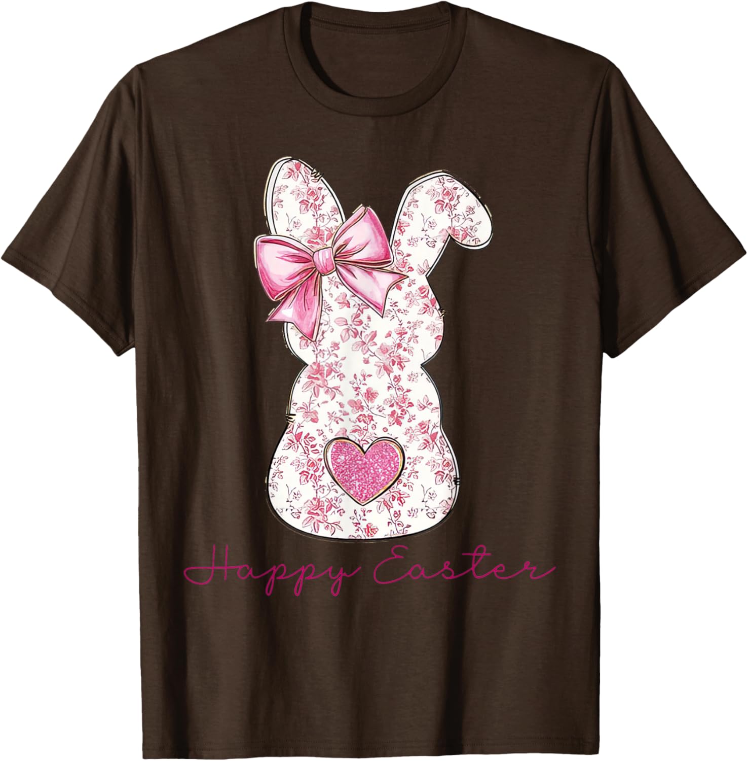 Happy Easter Pink Floral Bunny T-Shirt for Girls and Women - 12