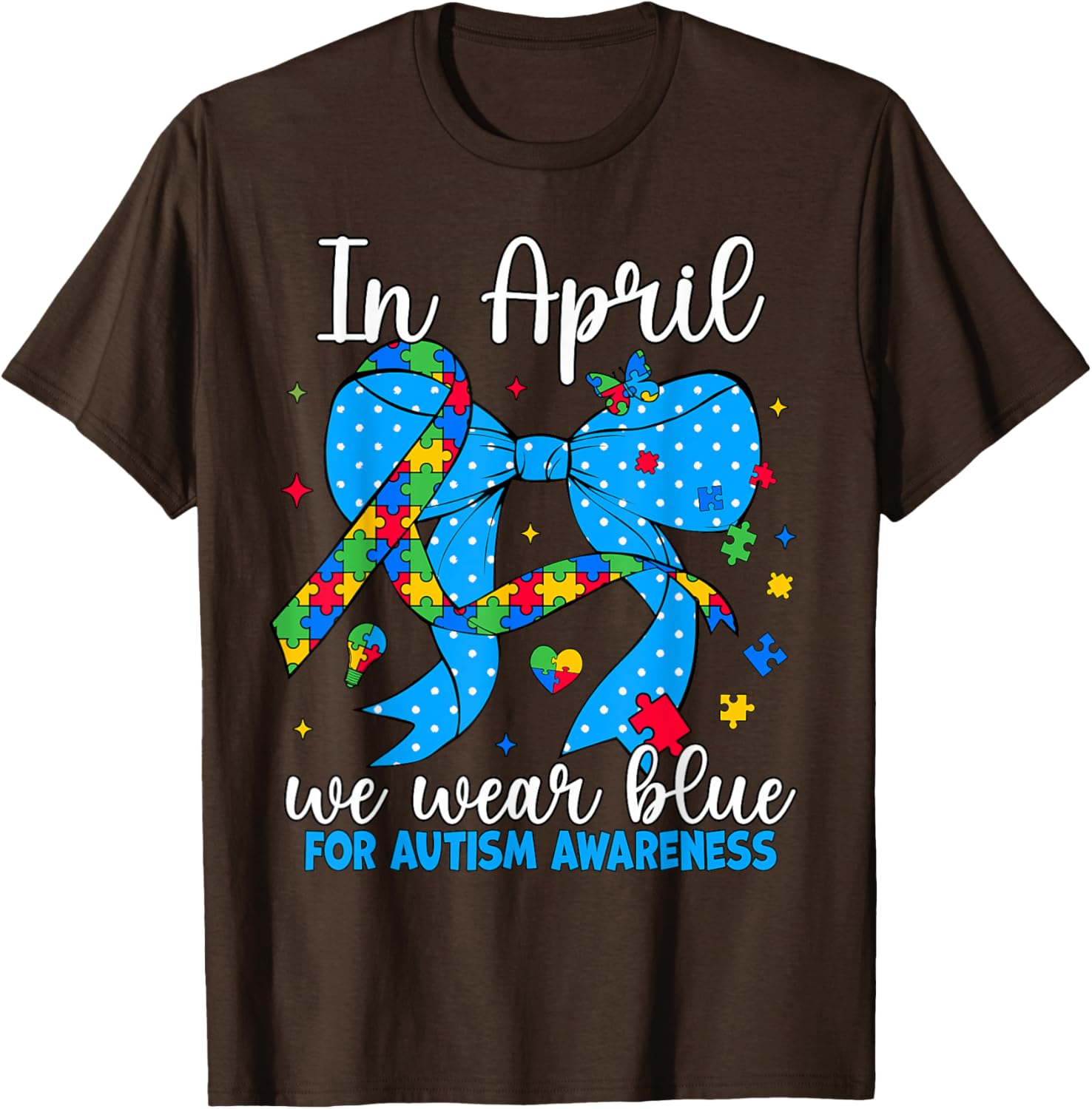 April Autism Awareness Blue Coquette Bow Puzzle T-Shirt for Support - 29