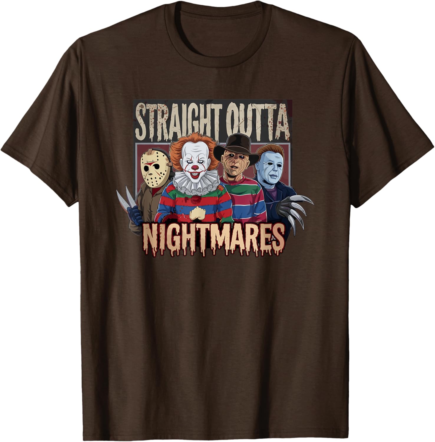 Vintage Horror Halloween Scary T-Shirt Straight Outta Nightmares Fun - 13