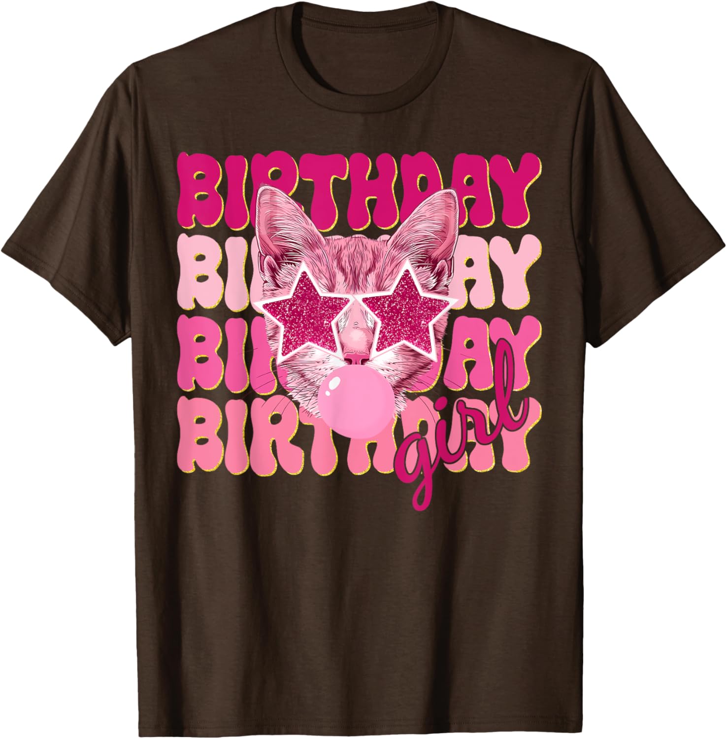 Birthday Girl Cat Bubble Blowing T-Shirt for Women Teens and Kids - 13