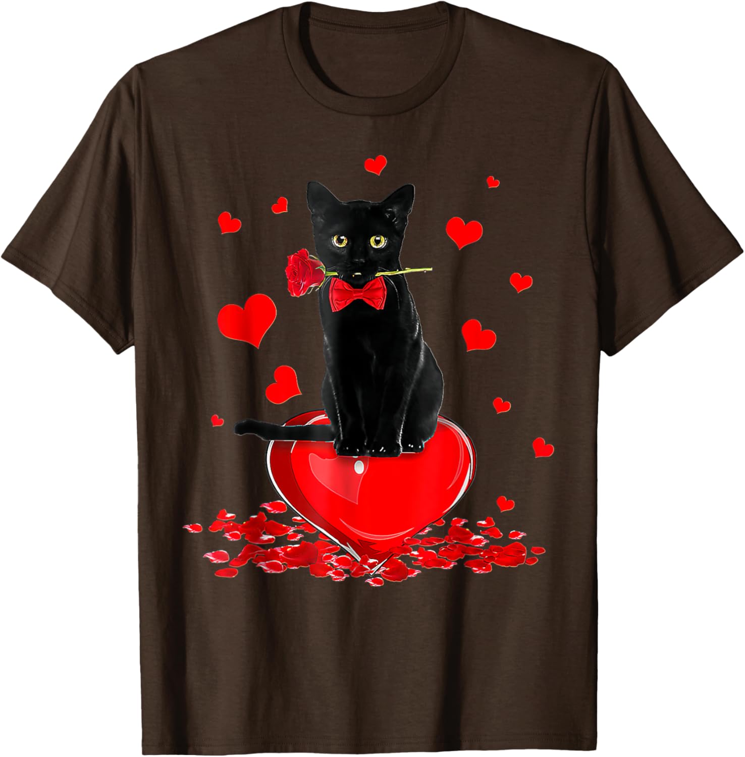 Cute Black Cat Valentine's Day Hearts T-Shirt for Cat Lovers - 23