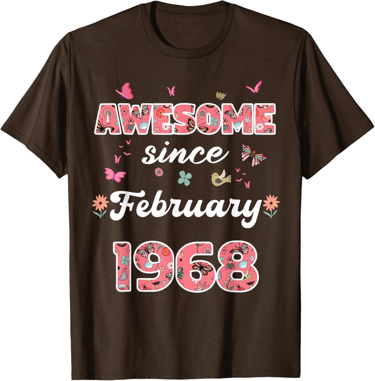 Vintage February 1968 Flowers Birthday T-Shirt for a Special Celebration - 3