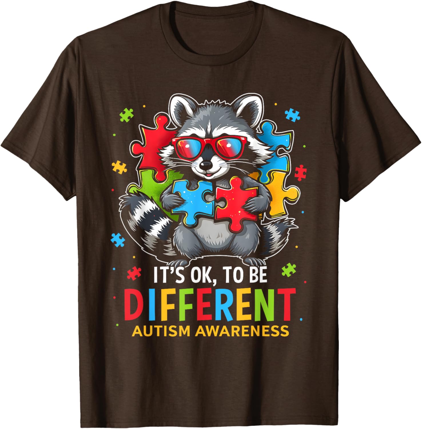 Autistic Raccoon T-Shirt It's Okay to Be Different Autism Awareness Tee - 1