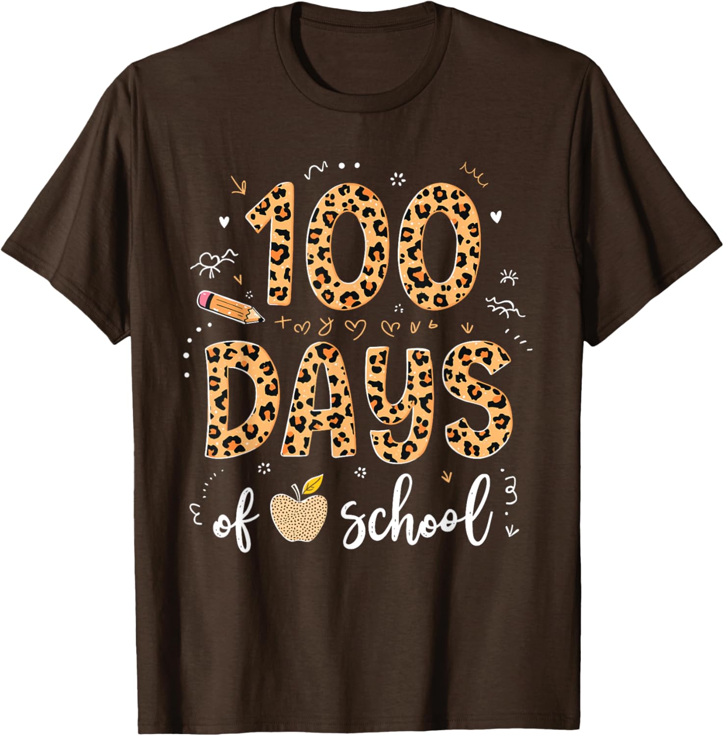 100 Days of School Leopard Print T-Shirt for Kids and Teachers - 4