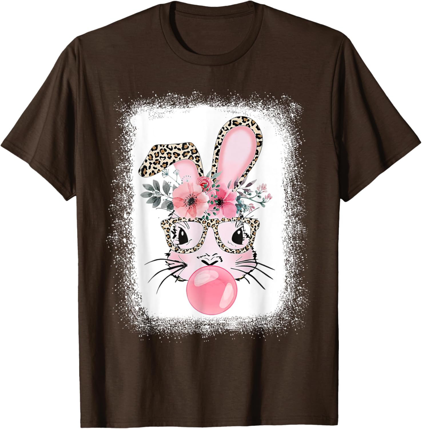 Cute Bleached Bunny Blowing Bubble Gum T-Shirt for Easter Celebrations - 1
