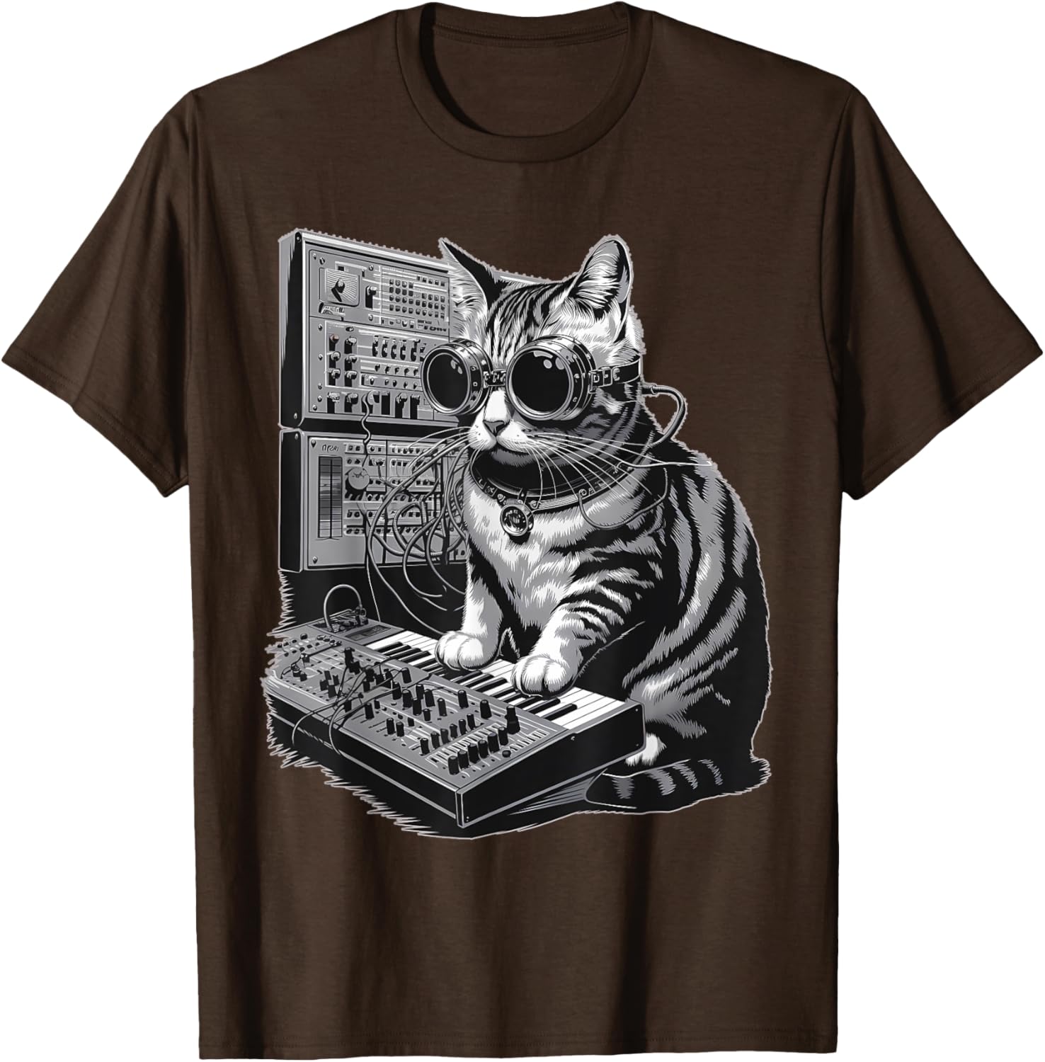 Steampunk Cat Playing Synthesizer Techno Music T-Shirt for Cat Lovers - 16