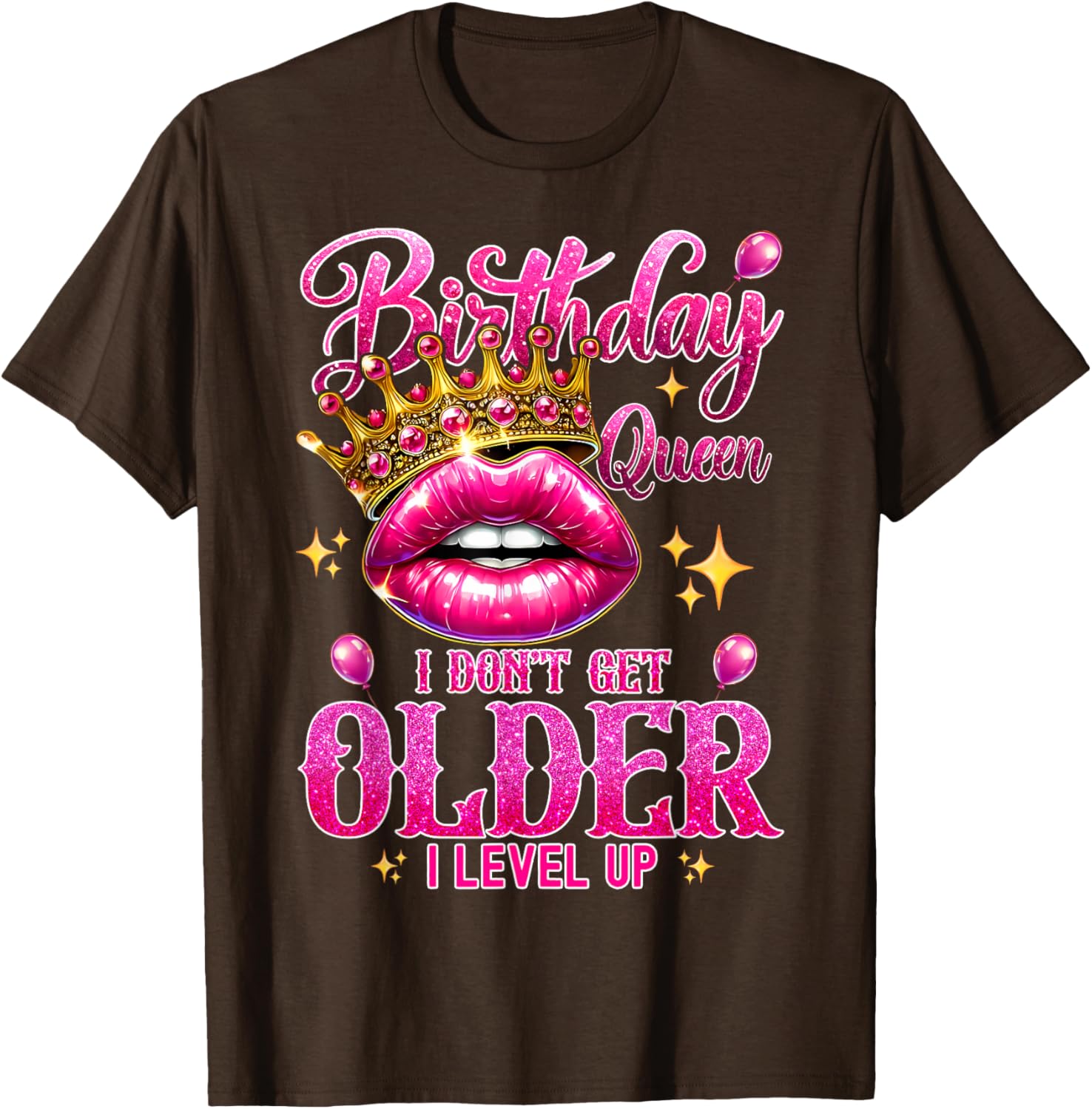 Birthday Queen Level Up Lip Balloon T-Shirt for Fun Celebrations - 19
