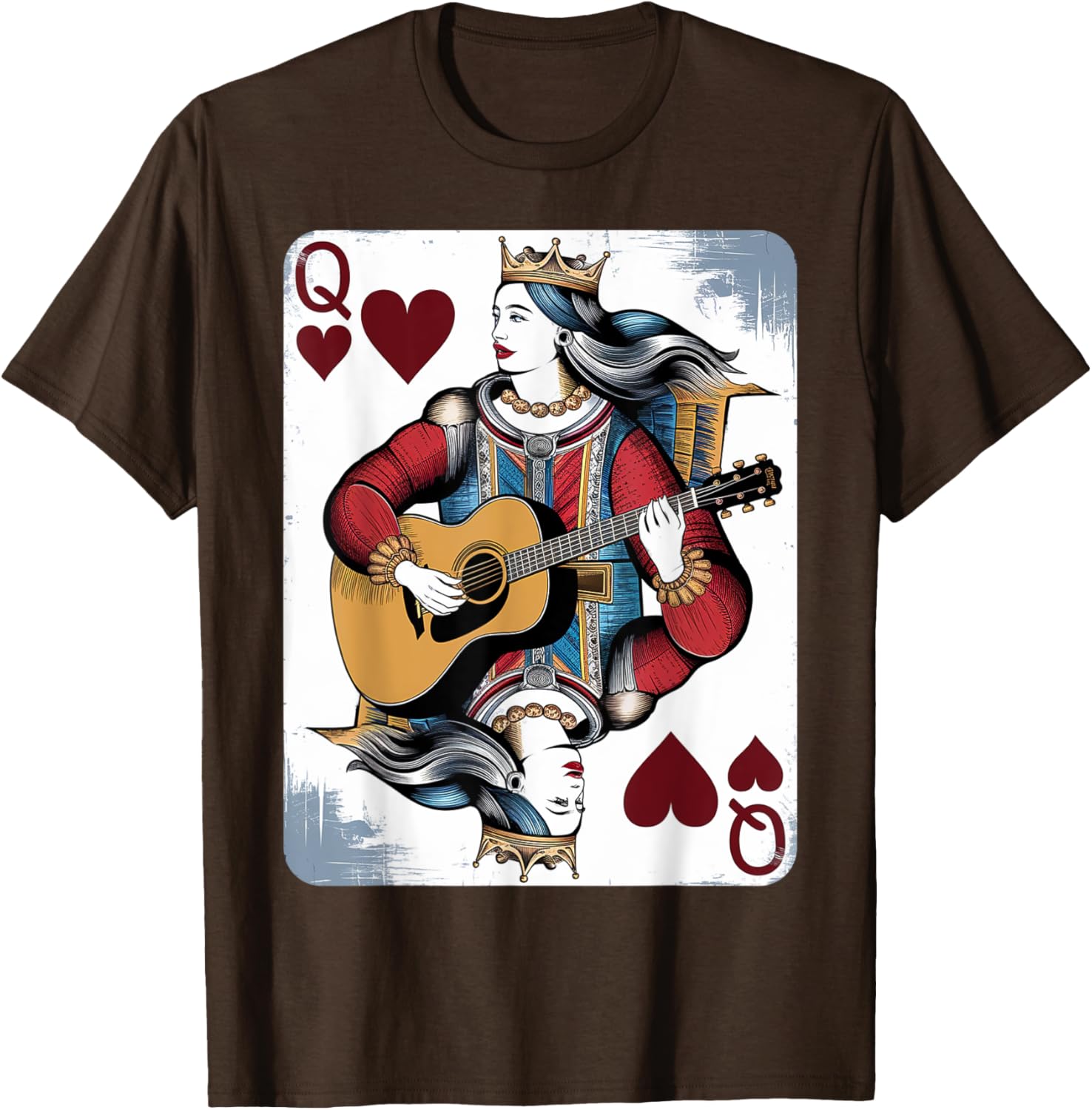 Vintage Queen of Hearts Guitarist T-Shirt for Music and Card Game Lovers - 18