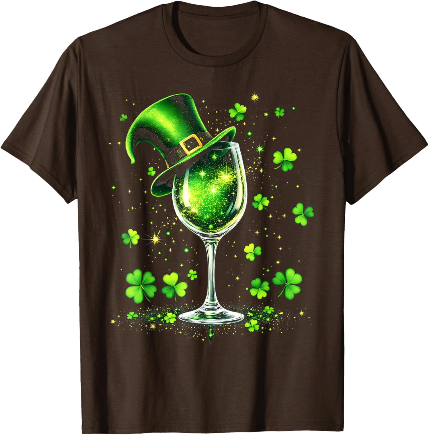 St Patricks Day Shamrock Wine Glass and Leprechaun Hat T-Shirt - 19