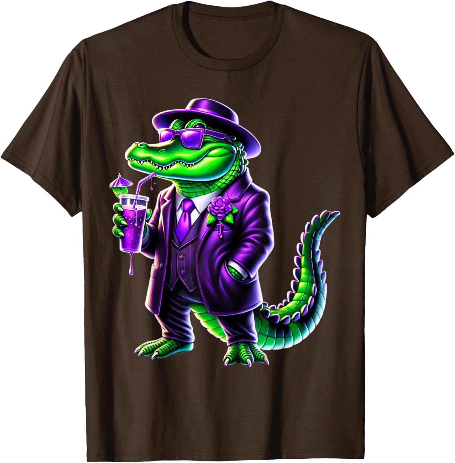 Awesome Unisex Mardi Gras T-Shirt Black Cartoon Pattern Small Crew Neck - 2