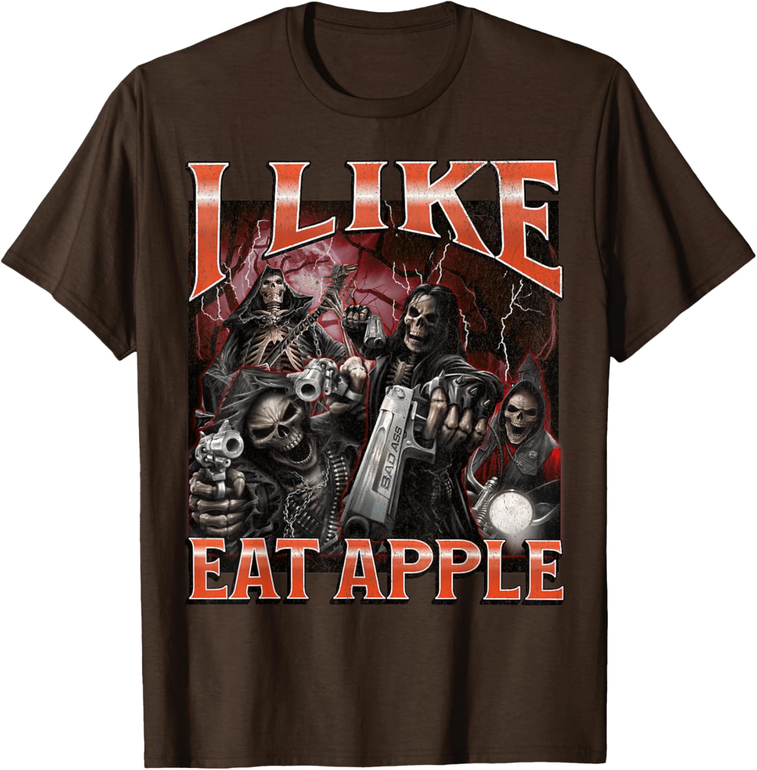 Funny I Like Eat Apple Skeleton Meme Graphic T-Shirt for Casual Wear - 27