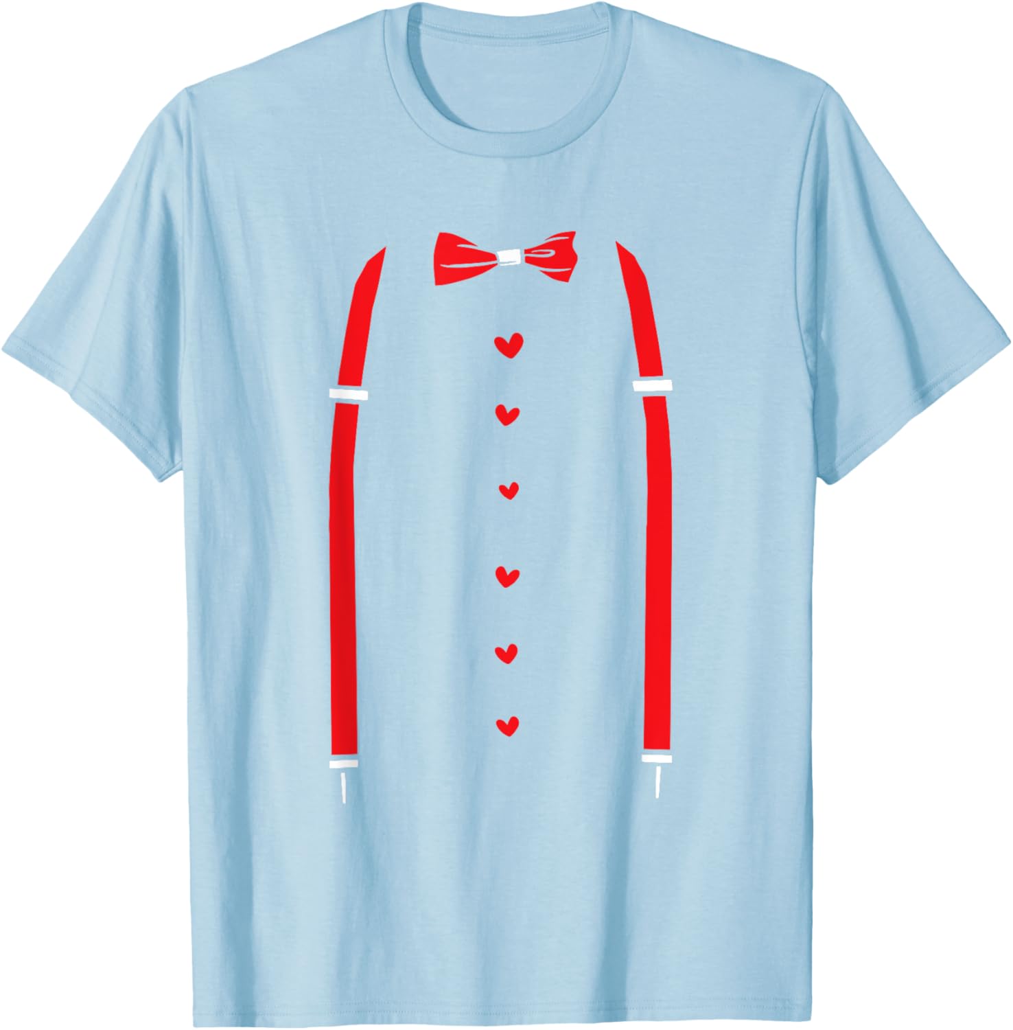 Valentine's Day Red Suspenders Bow Design T-Shirt for Men and Women - 9