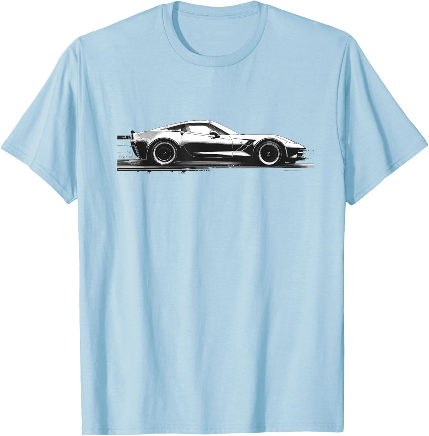 C7 Vette Silhouette Black and White Supercar Racecar T-Shirt - 6