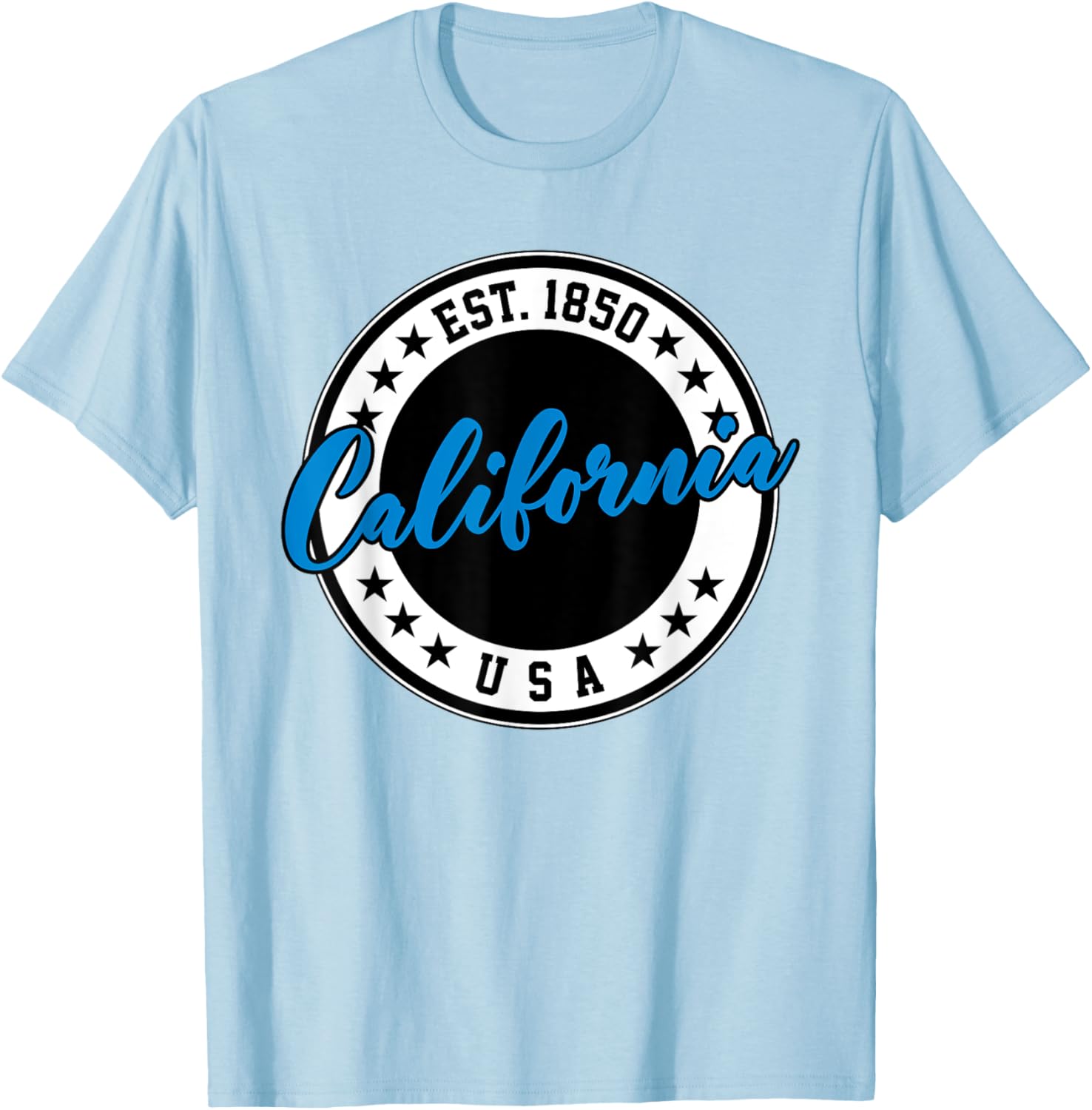 California USA Script Circle Blue Text T-Shirt for Casual Style - 10