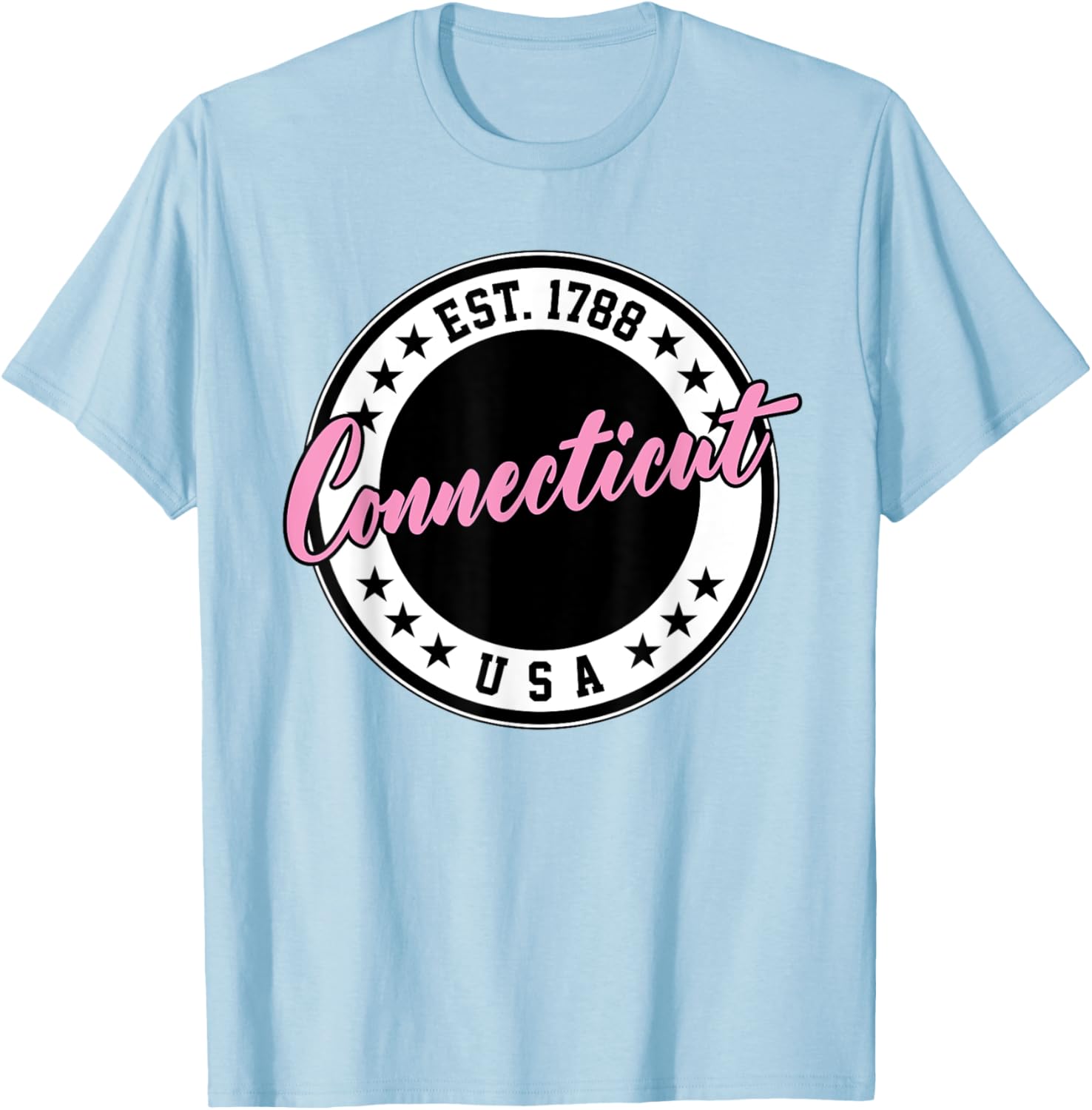 Connecticut Script Circle Pink Text T-Shirt for Casual Style and Comfort - 2