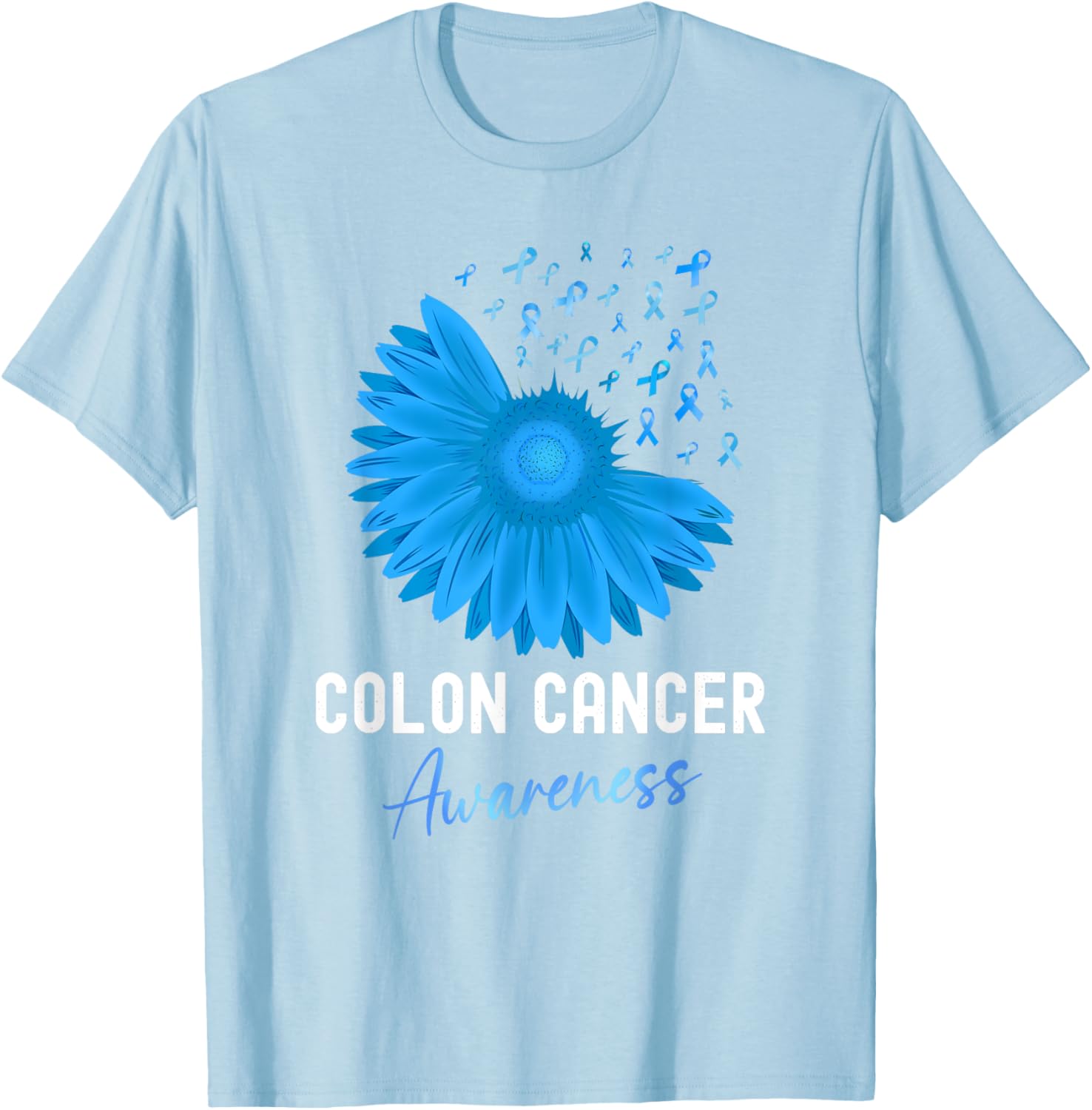 Colorectal Cancer Awareness Blue Ribbon Sunflower T-Shirt for Support - 19