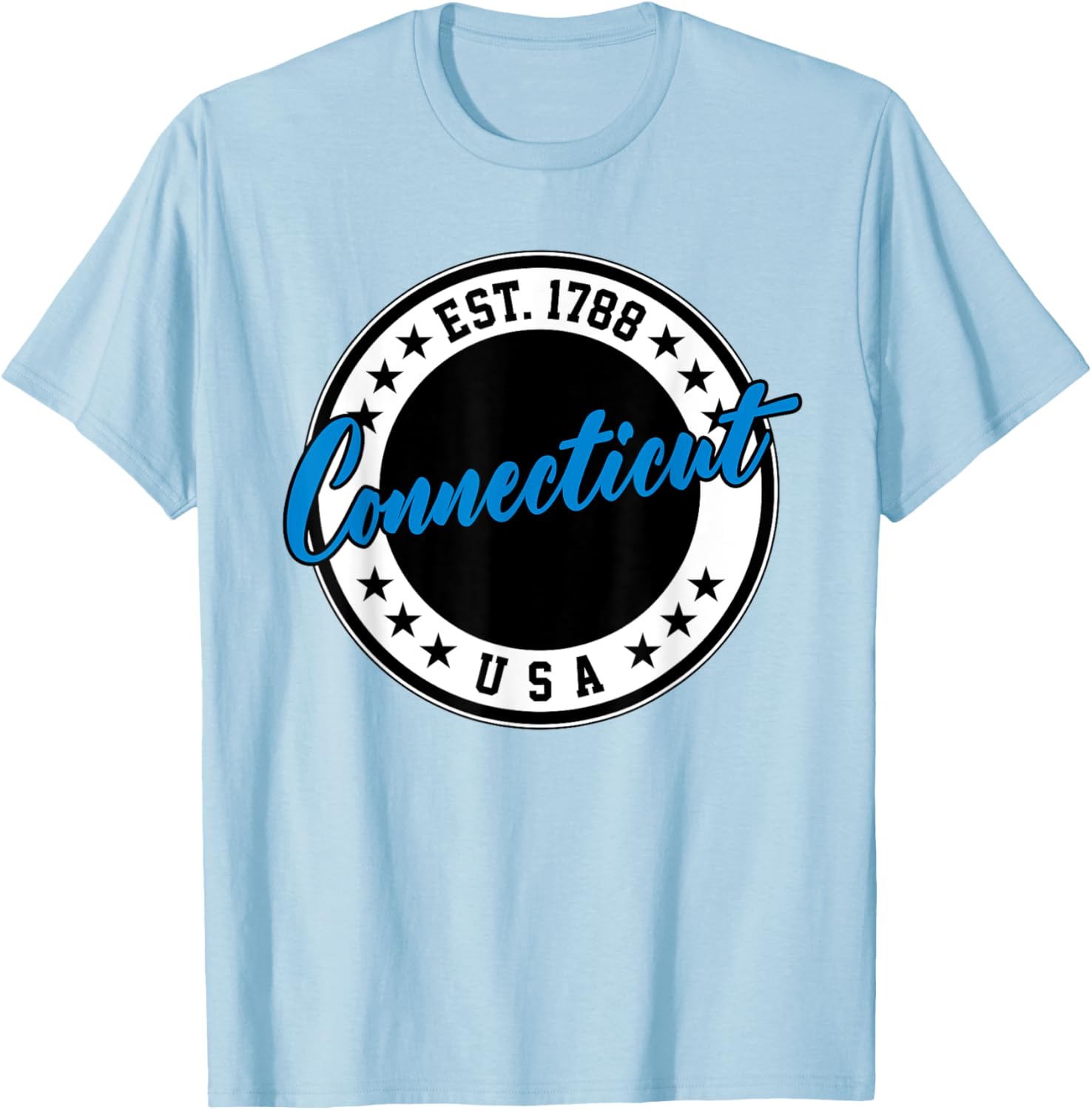 Connecticut USA Script Circle T-Shirt in Blue - Stylish Casual Wear - 1