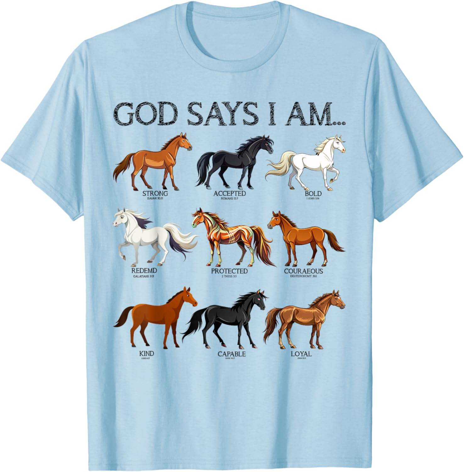 Cute Christian Teen Girl T-Shirt with Jesus and Horses Love Design - 7