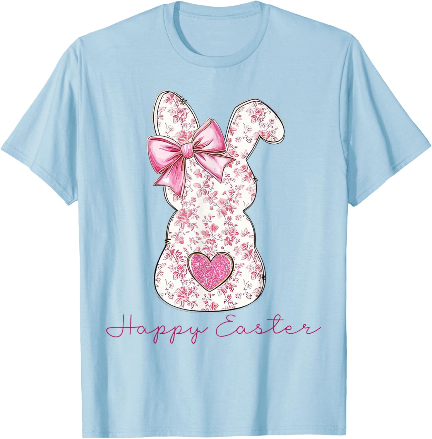 Happy Easter Pink Floral Bunny T-Shirt for Girls and Women - 9