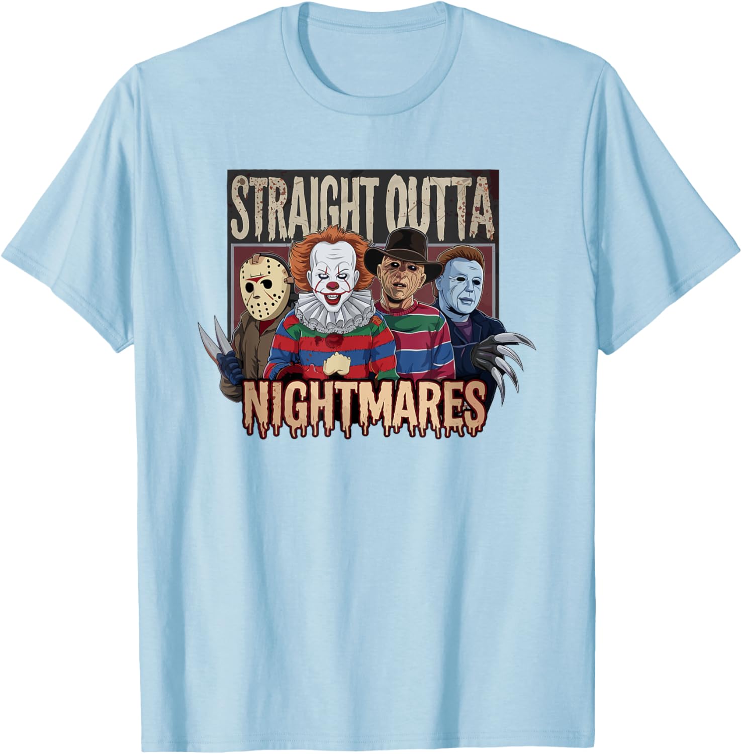 Vintage Horror Halloween Scary T-Shirt Straight Outta Nightmares Fun - 12