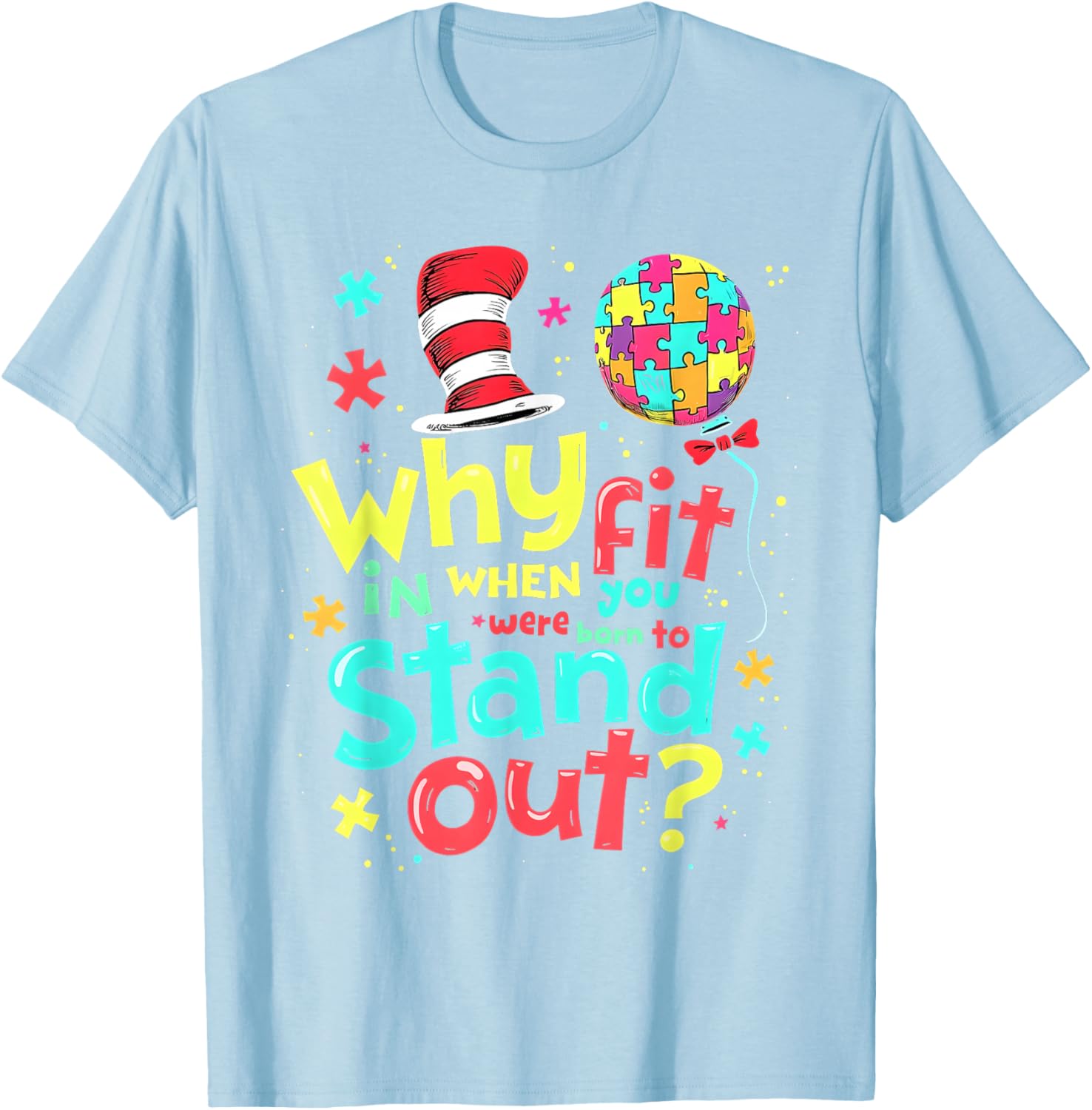 Autism Awareness Cool Cat in the Hat T-Shirt for Doctors and Teachers - 16
