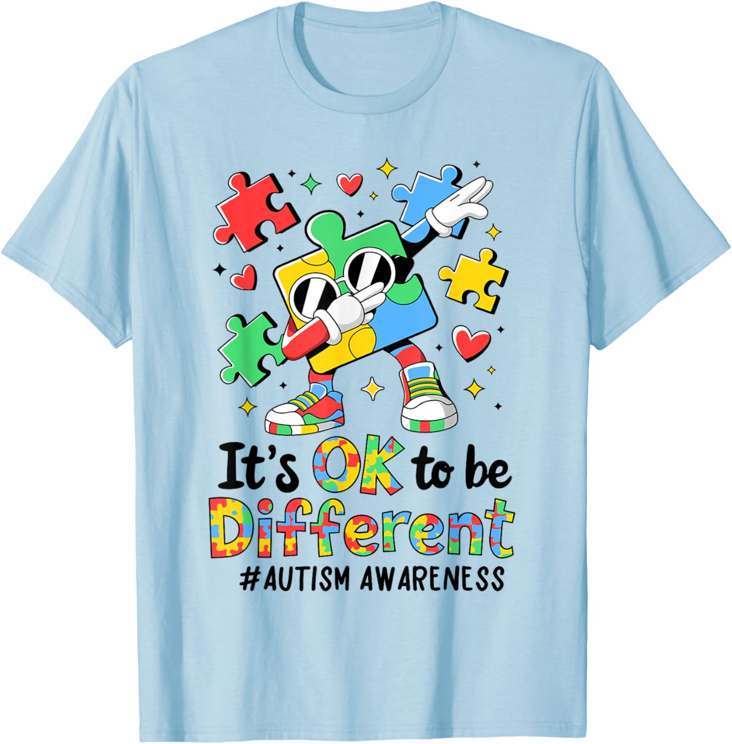 Autism Awareness Dabbing Puzzle Piece T-Shirt It's Okay To Be Different - 7
