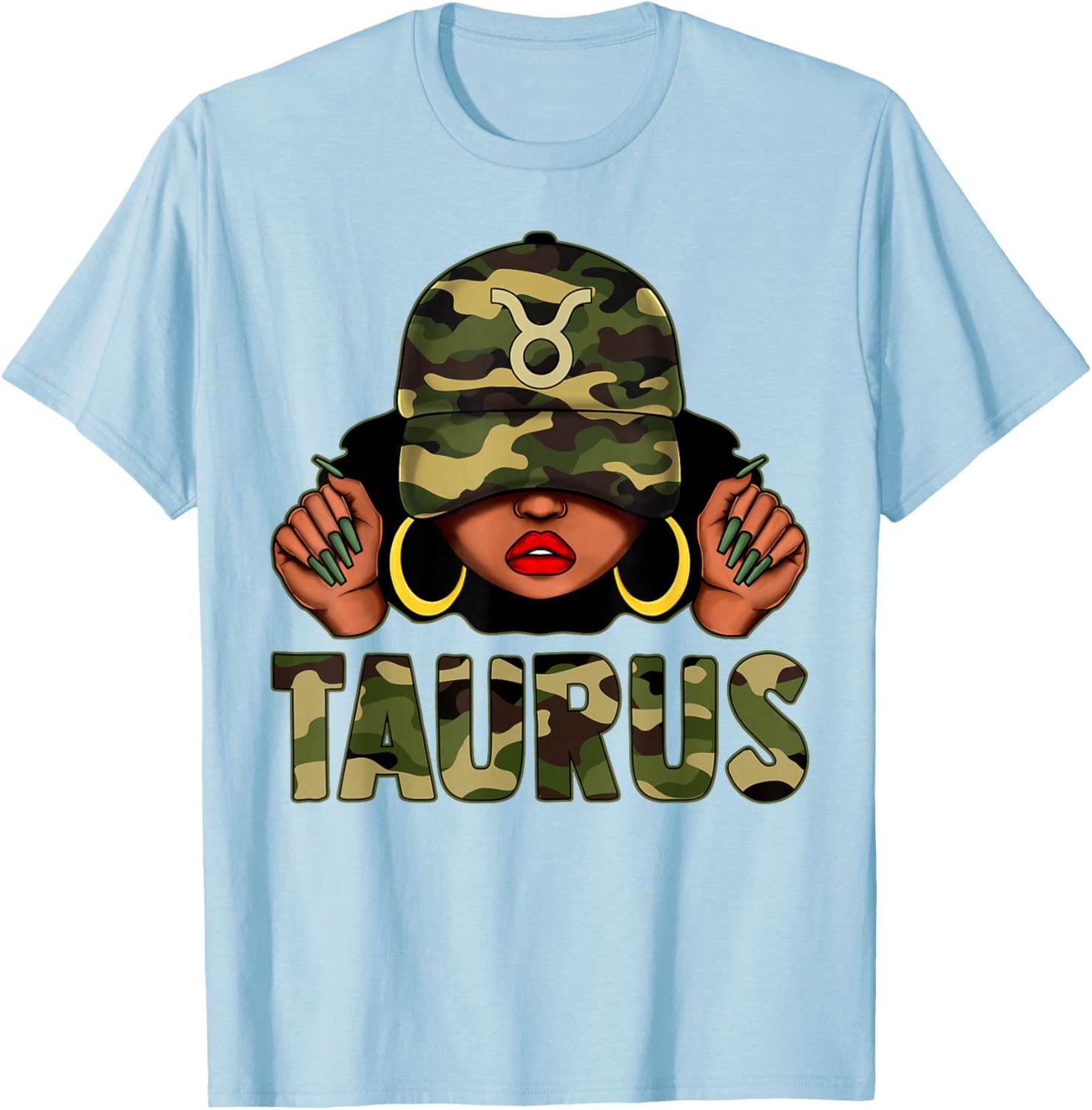 Taurus Queen Black Woman Camo Afro Girl Zodiac T-Shirt for Stylish Women - 12