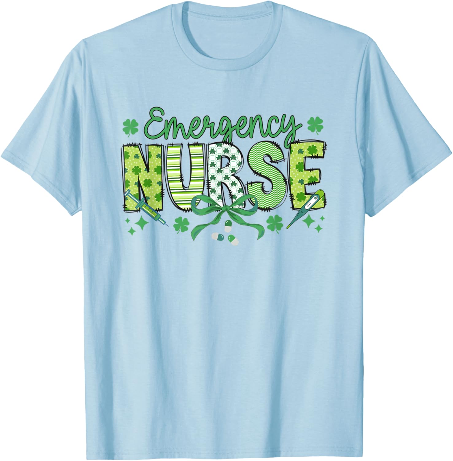 St Patrick's Day Shamrock Clover T-Shirt for Women Nurses ER RN - 5