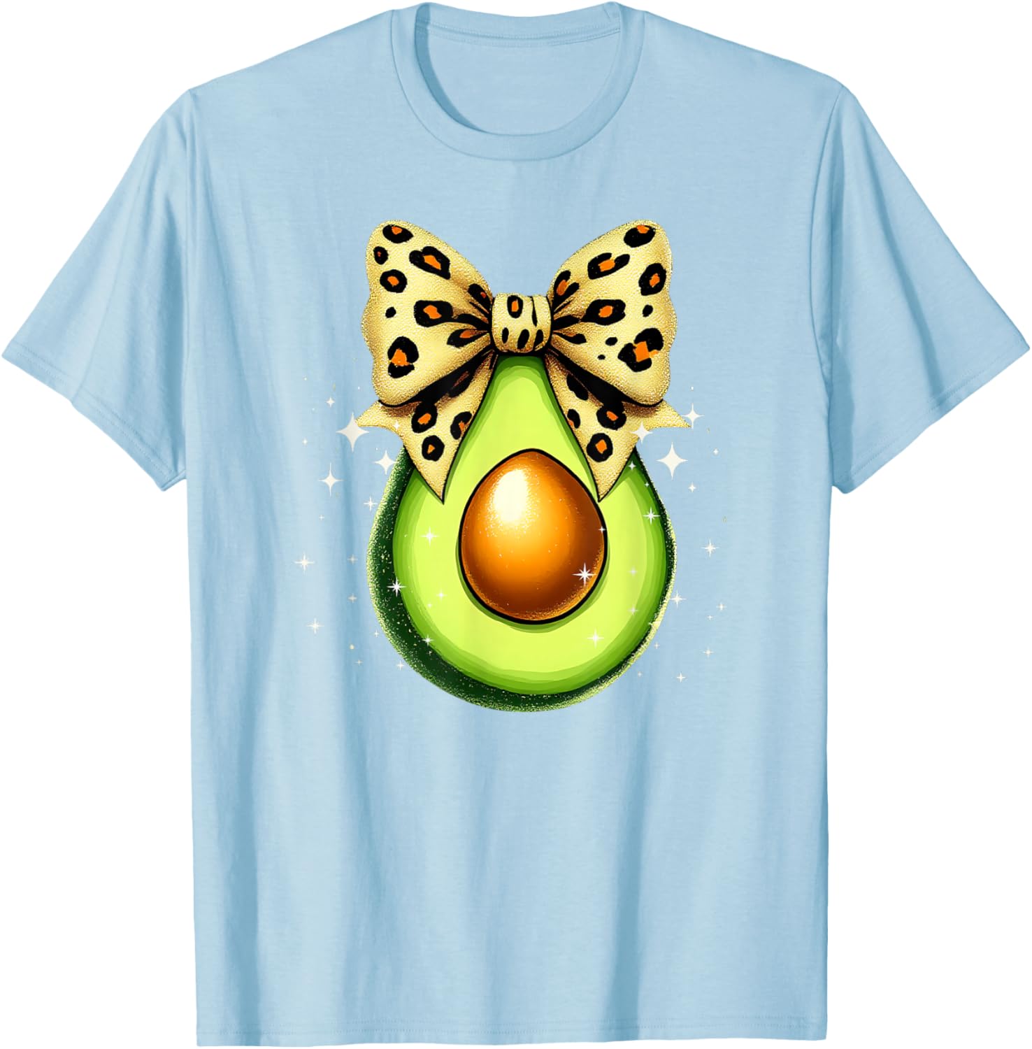 Cute Avocado Leopard Ribbon Bow T-Shirt for Women and Girls - 13