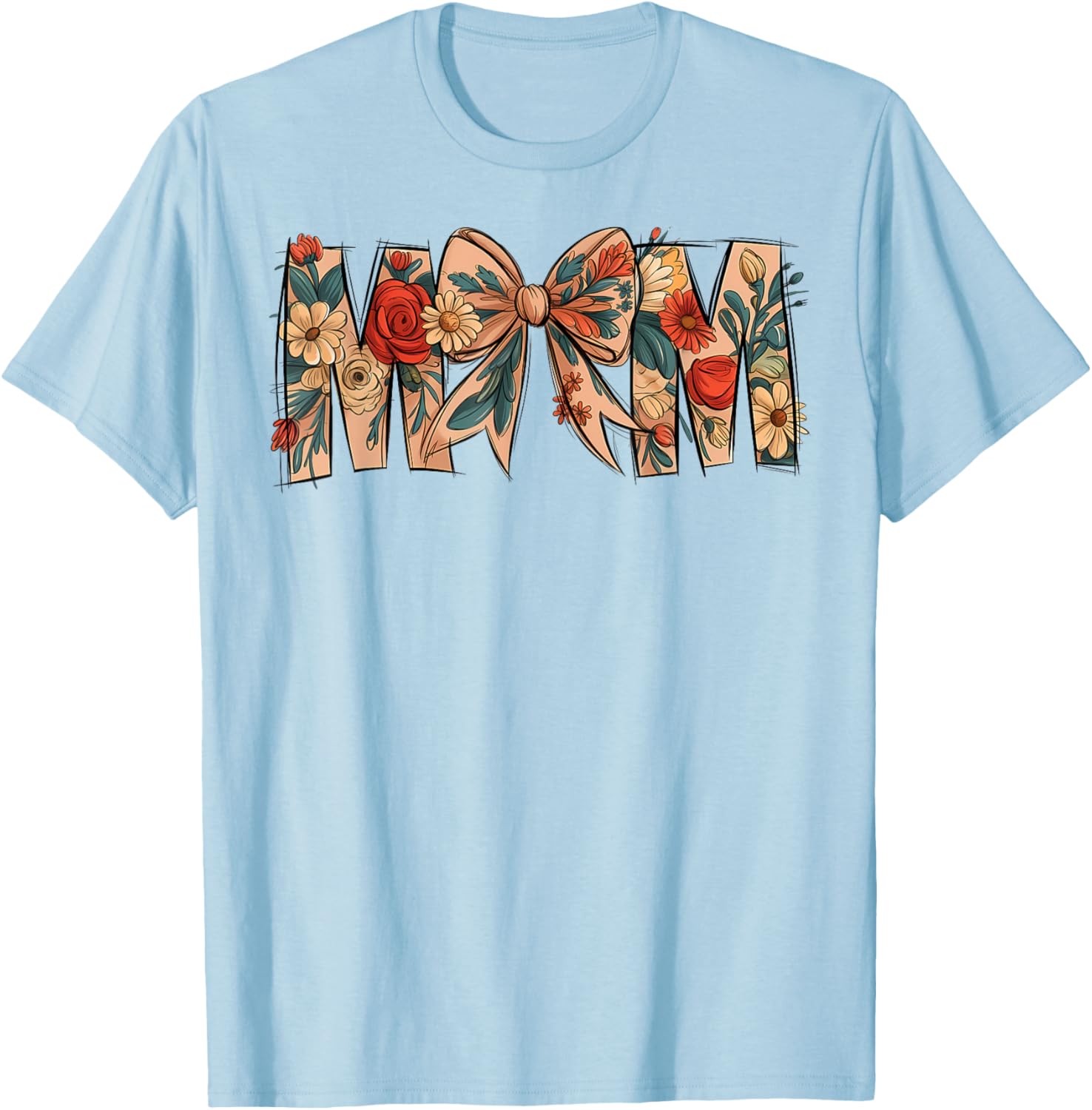 Charming Floral Coquette Bow T-Shirt for Moms on Mother's Day - 7
