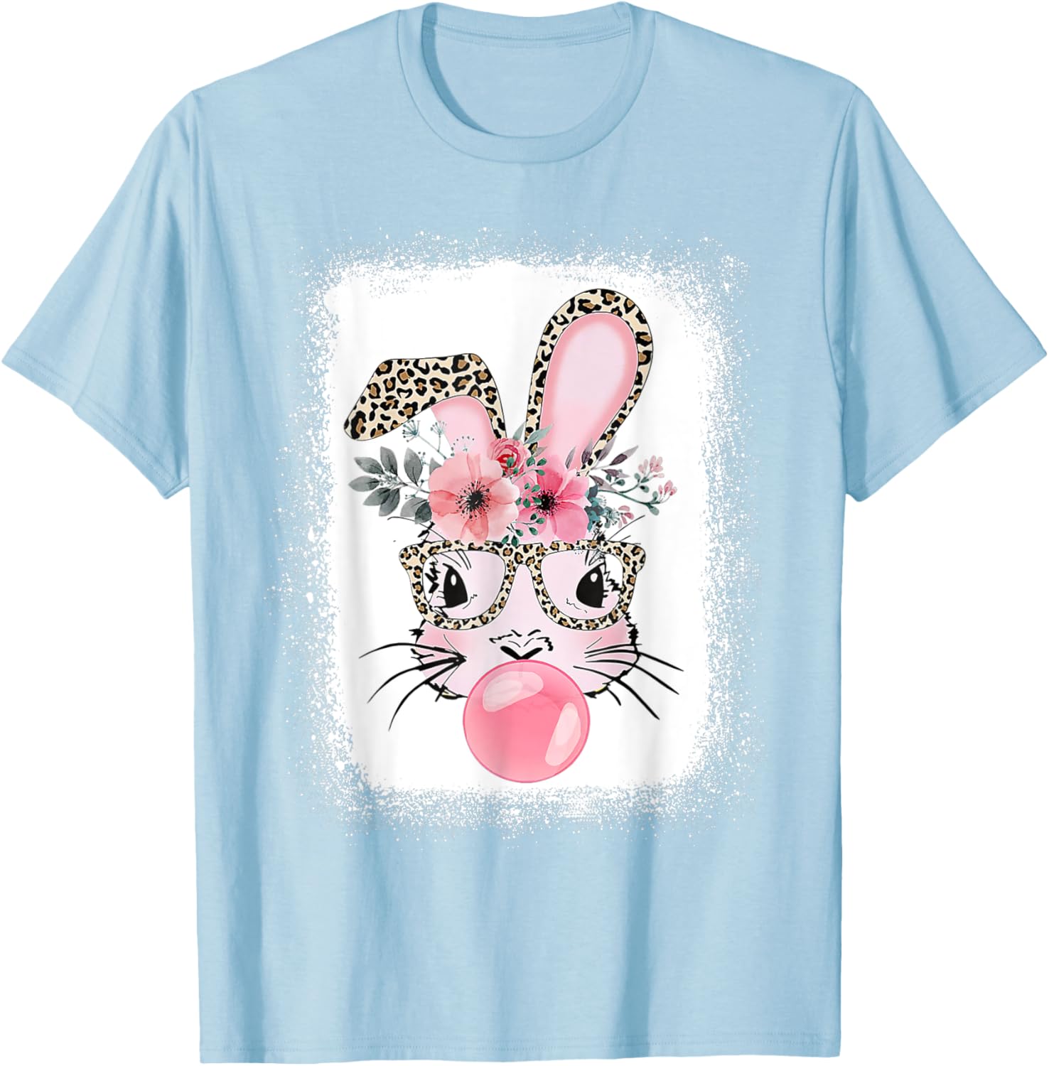 Cute Bleached Bunny Blowing Bubble Gum T-Shirt for Easter Celebrations - 13