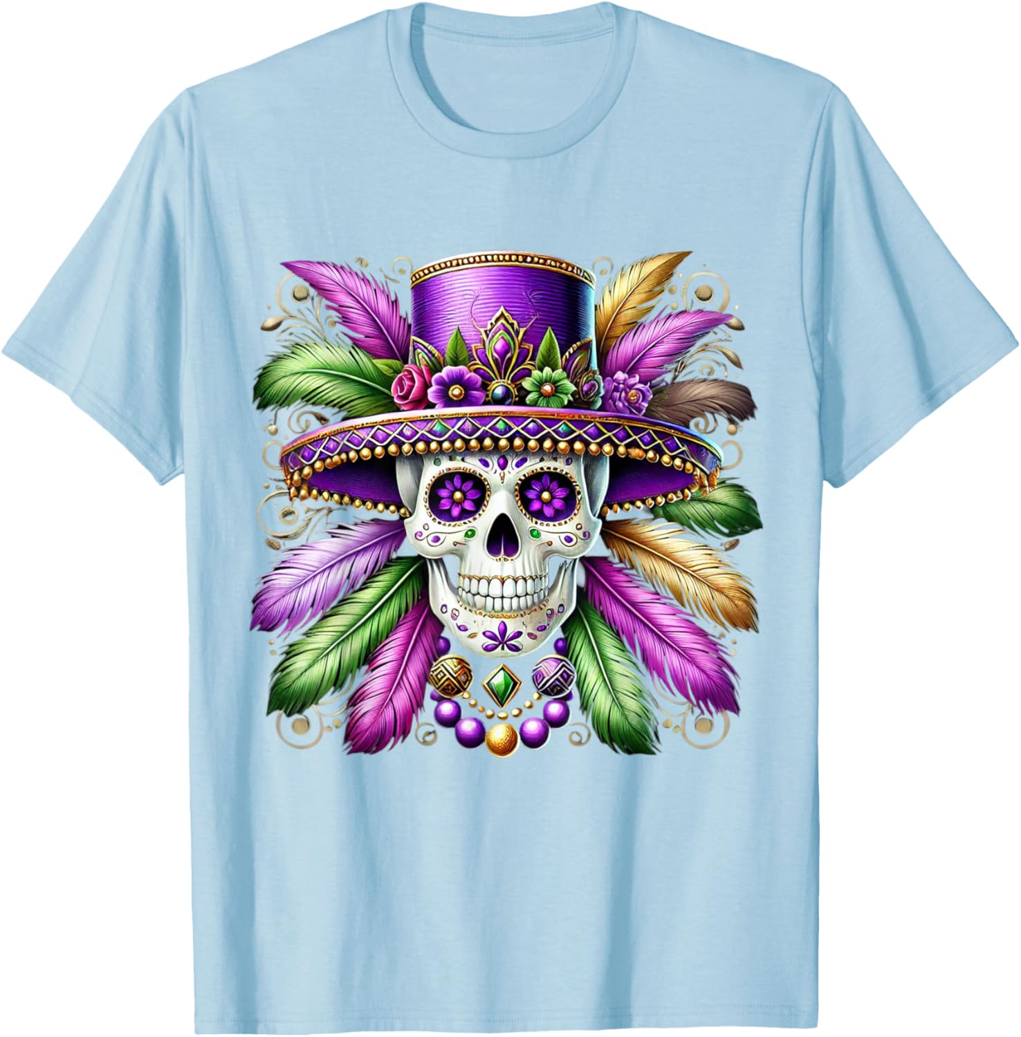 Sugar Skull Mardi Gras T-Shirt for Carnival Celebrations in New Orleans - 21