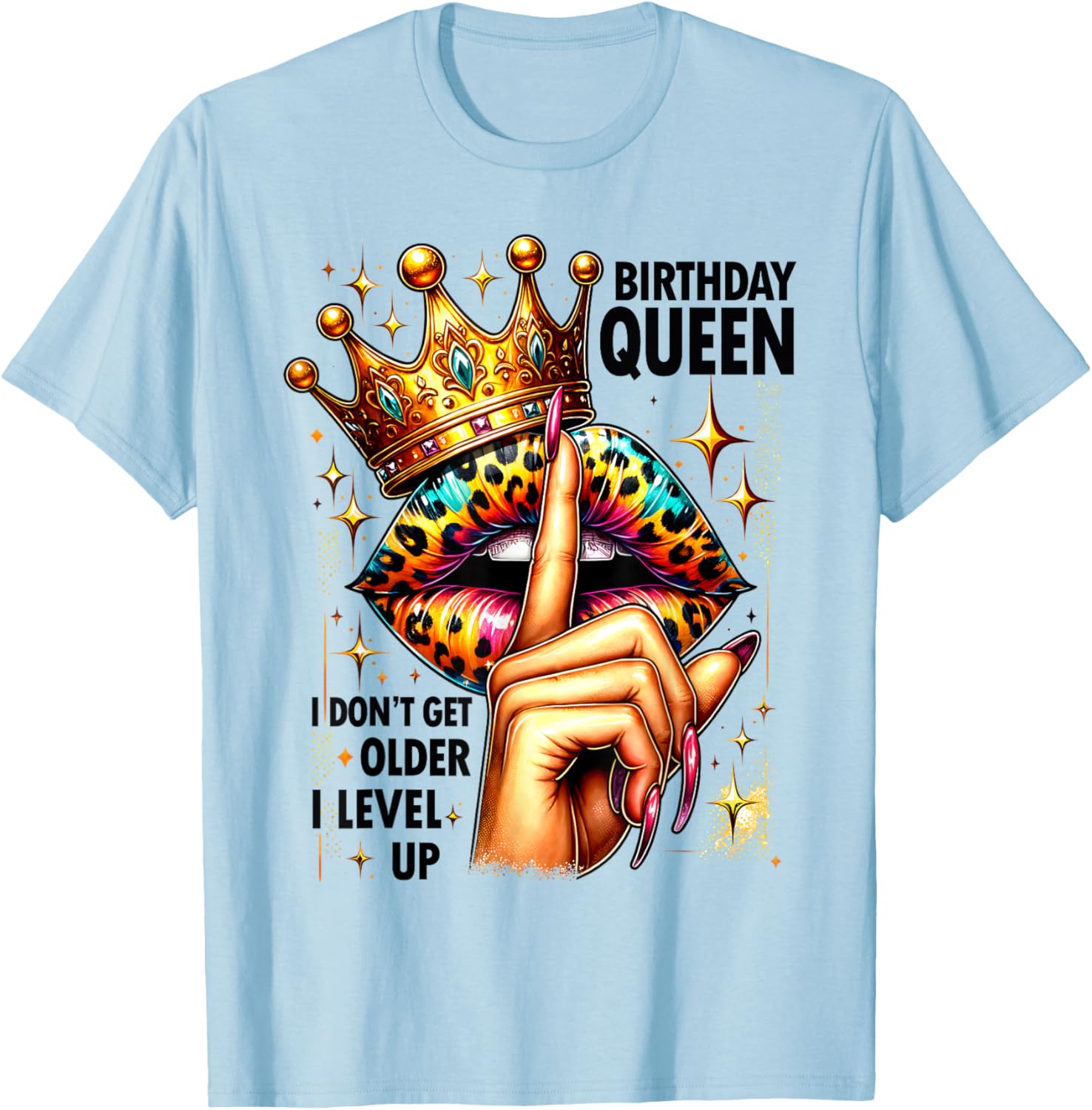 Crown Lips Birthday T-Shirt: Level Up Queen Party Style for Her - 1