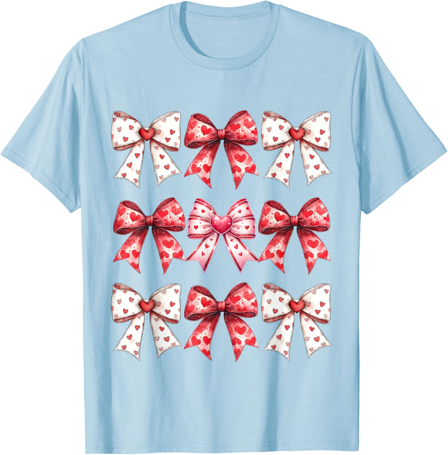 Valentine's Day Heart Coquette Bow Ribbons T-Shirt for Women and Girls - 20