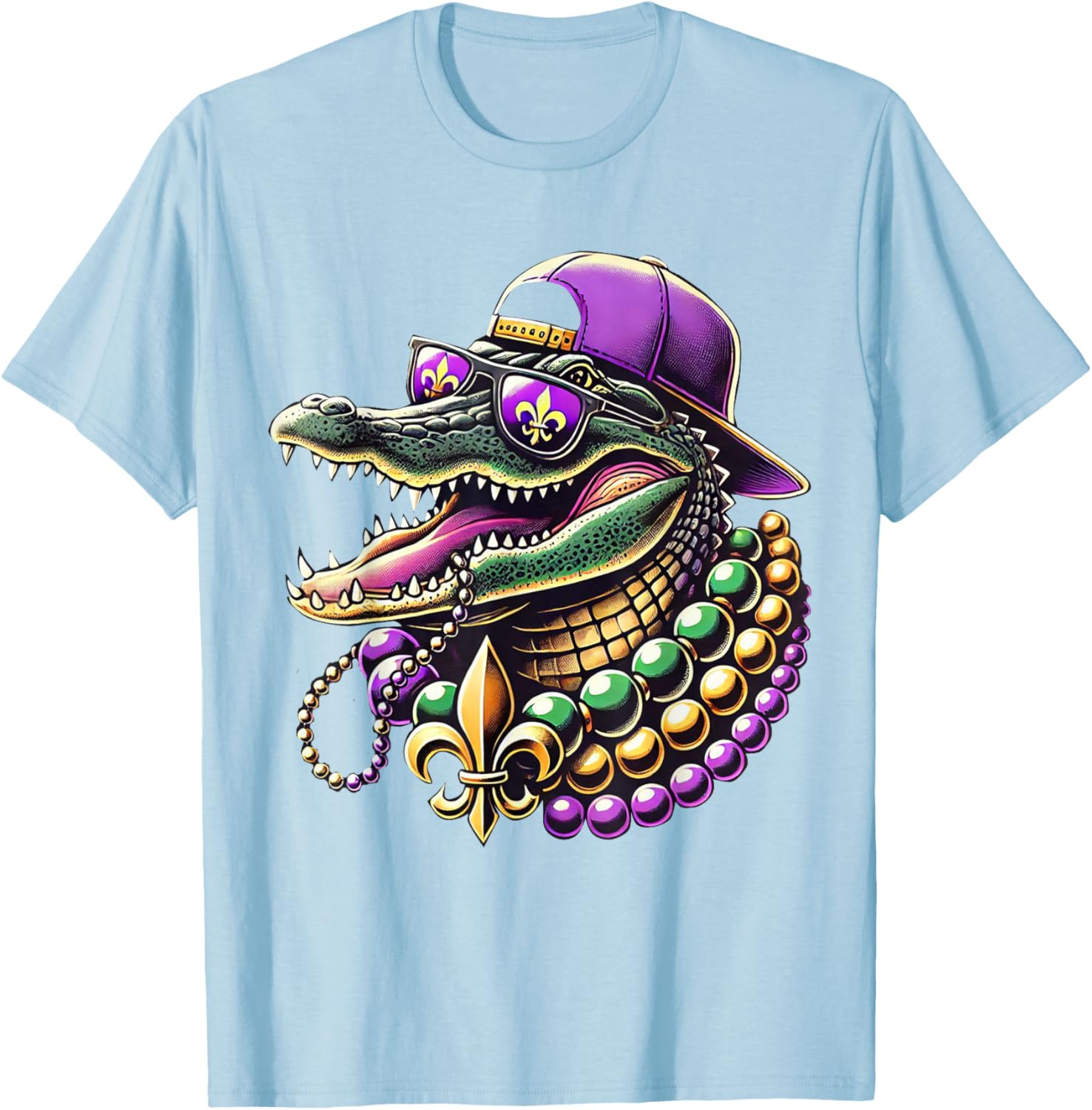 Unisex Mardi Gras T-Shirt - Cartoon Pattern Black Short Sleeve Tee - 13
