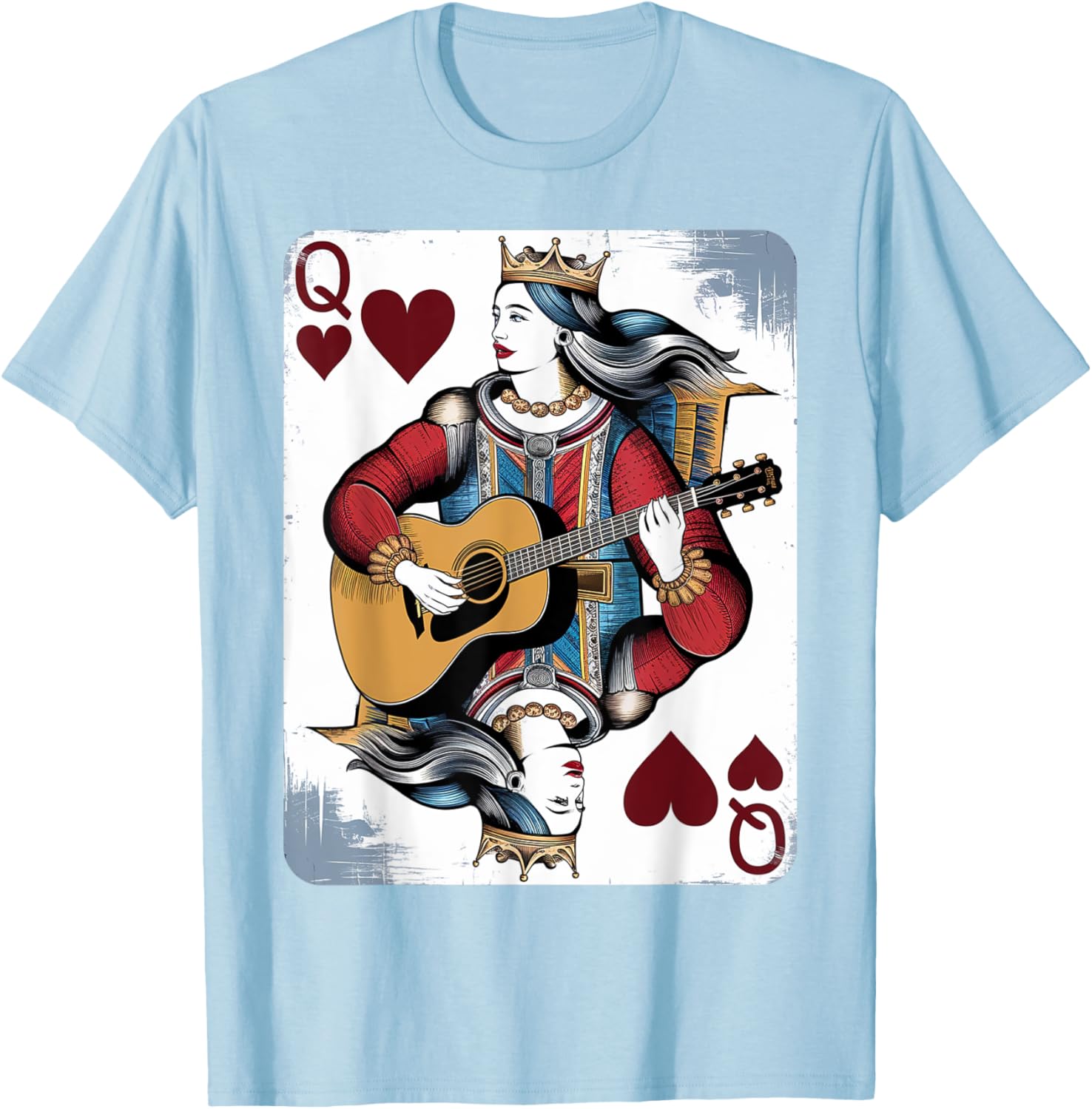 Vintage Queen of Hearts Guitarist T-Shirt for Music and Card Game Lovers - 7