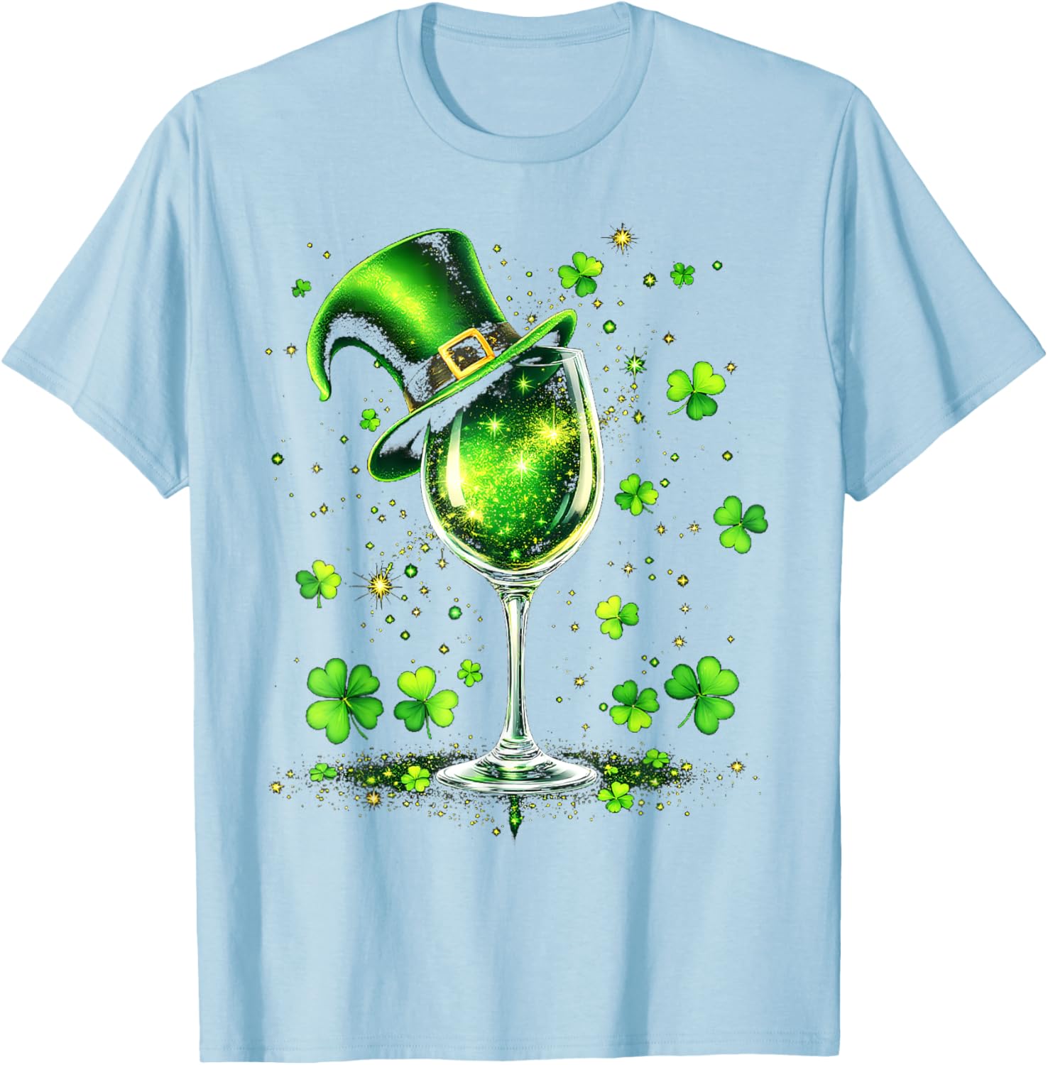 St Patricks Day Shamrock Wine Glass and Leprechaun Hat T-Shirt - 11