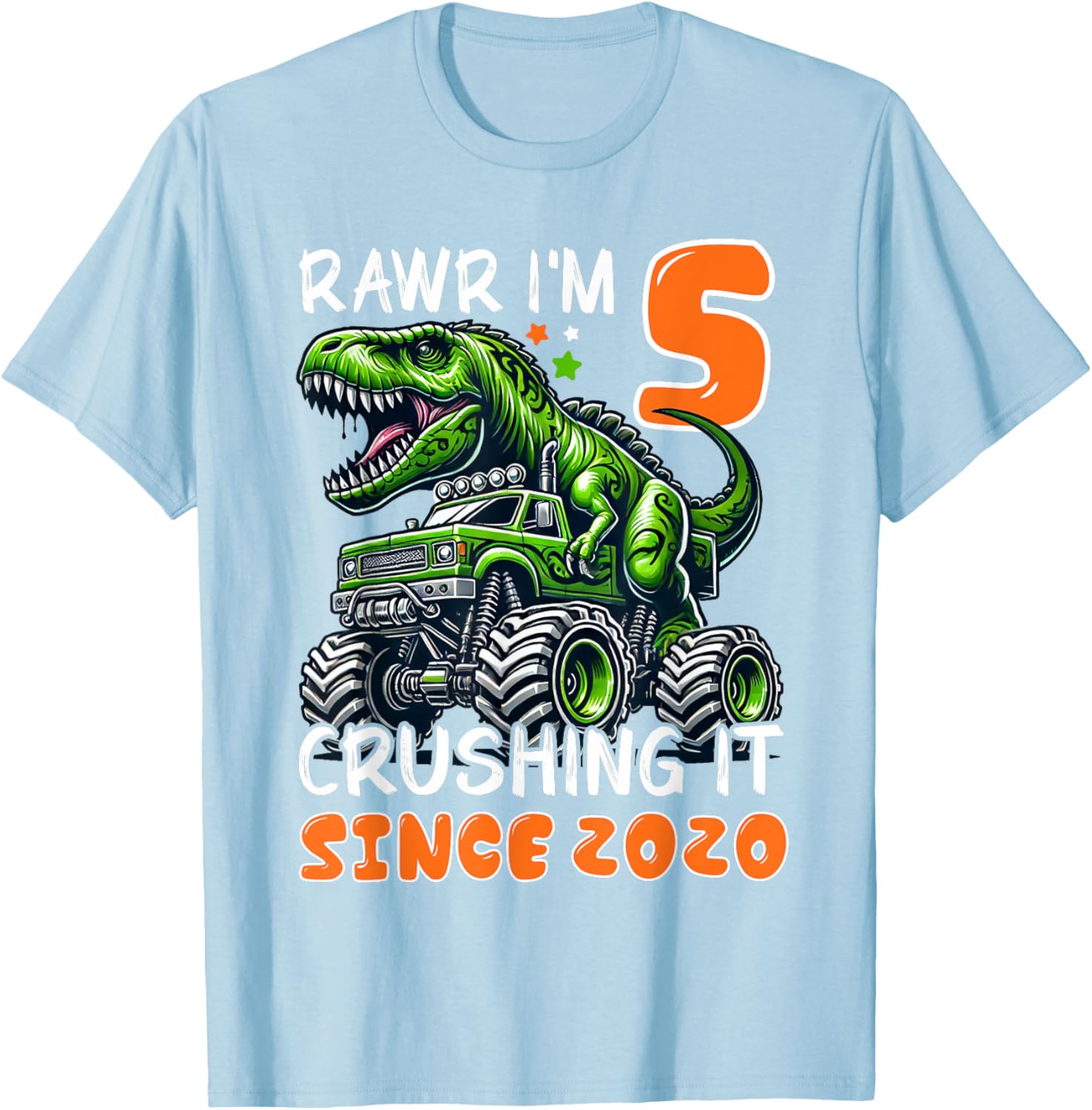 5th Birthday Monster Truck Dinosaur T-Shirt for Boys Rawr I'm 5 Fun! - 25