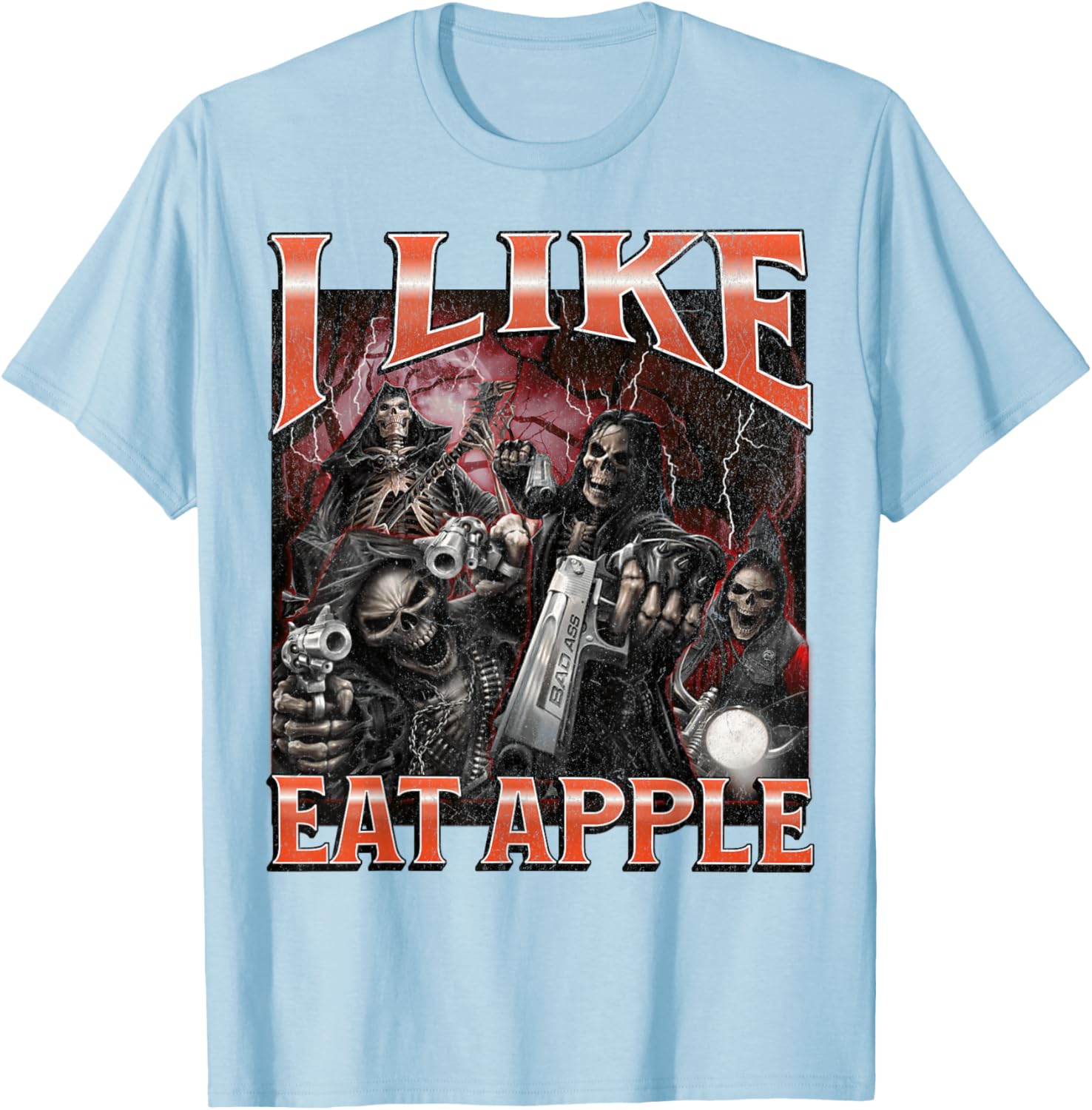 Funny I Like Eat Apple Skeleton Meme Graphic T-Shirt for Casual Wear - 14