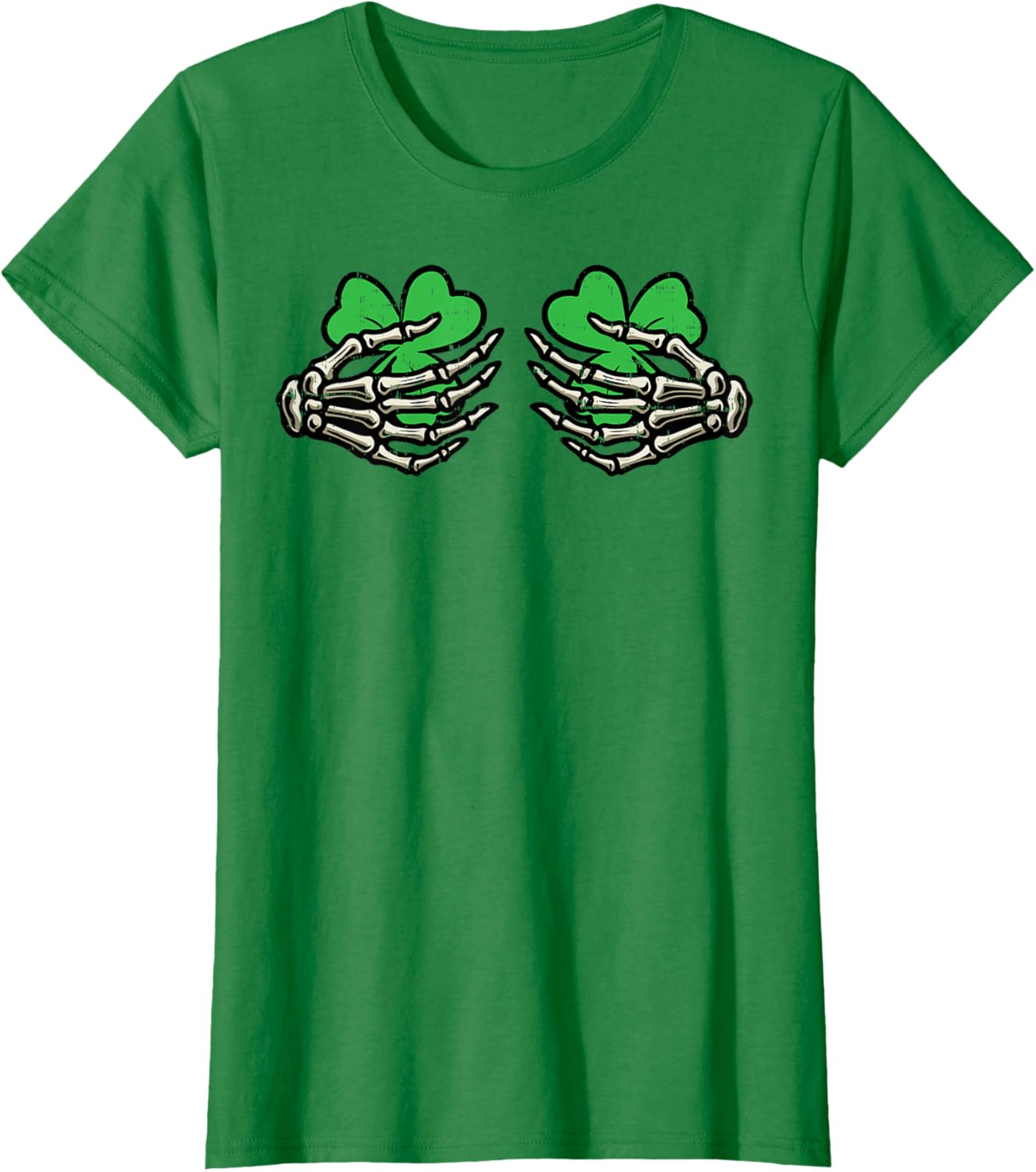 St Patricks Day Skeleton Hand Clover T-Shirt for Women - Fun Saint Patty's Style - 23